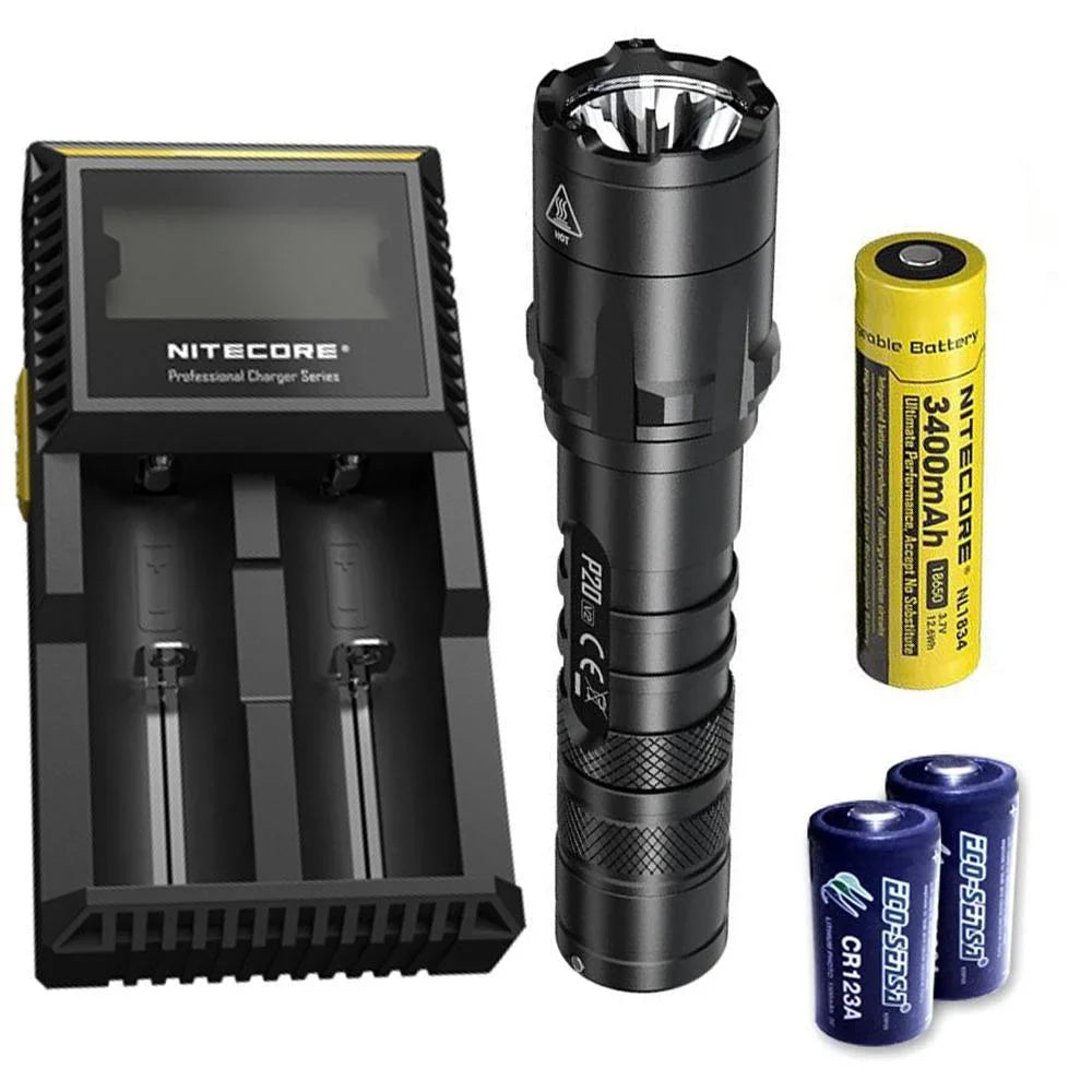D2 XP-L2 w/NL189 Battery, V2 Flashlight Lumens - Combo: Batteries CREE V6 Charger Tactical Eco-Sensa Nitecore Free 1100 +2x LED P20 CR123A -