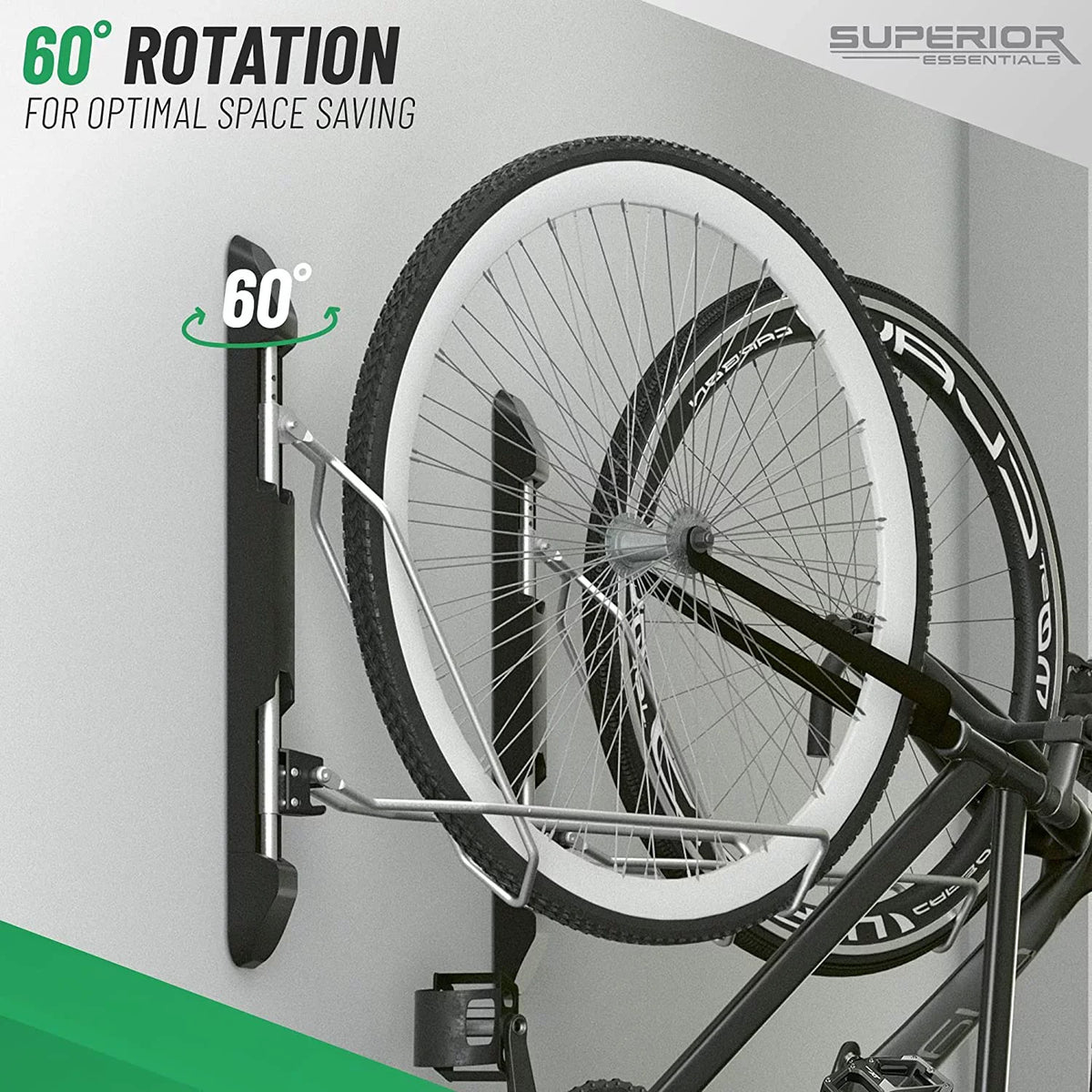 Bike Vertical Detach, - Easy Foldable (Black) 180-Degree Top-Notch with Garage Superior Essentials - to Bike Bike Hang Maximize Our for Swivel Rack Space Swing, Your Wall Garage and Hangers Mount