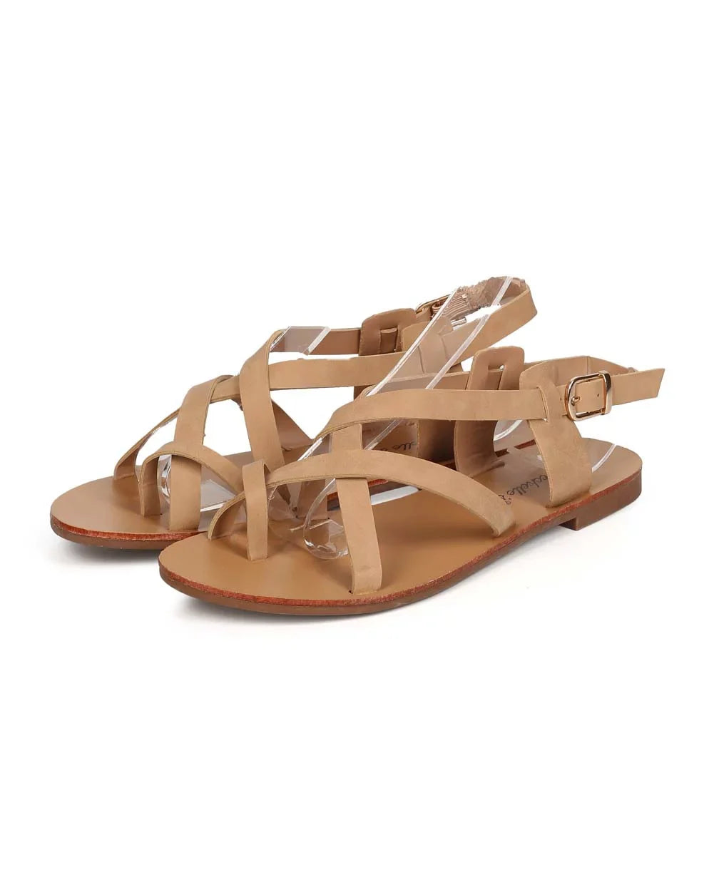 Kiera-04 Criss Cross (Natural, Breckelles Natural Slingback 5.5) Ring Toe Sandals Leatherette