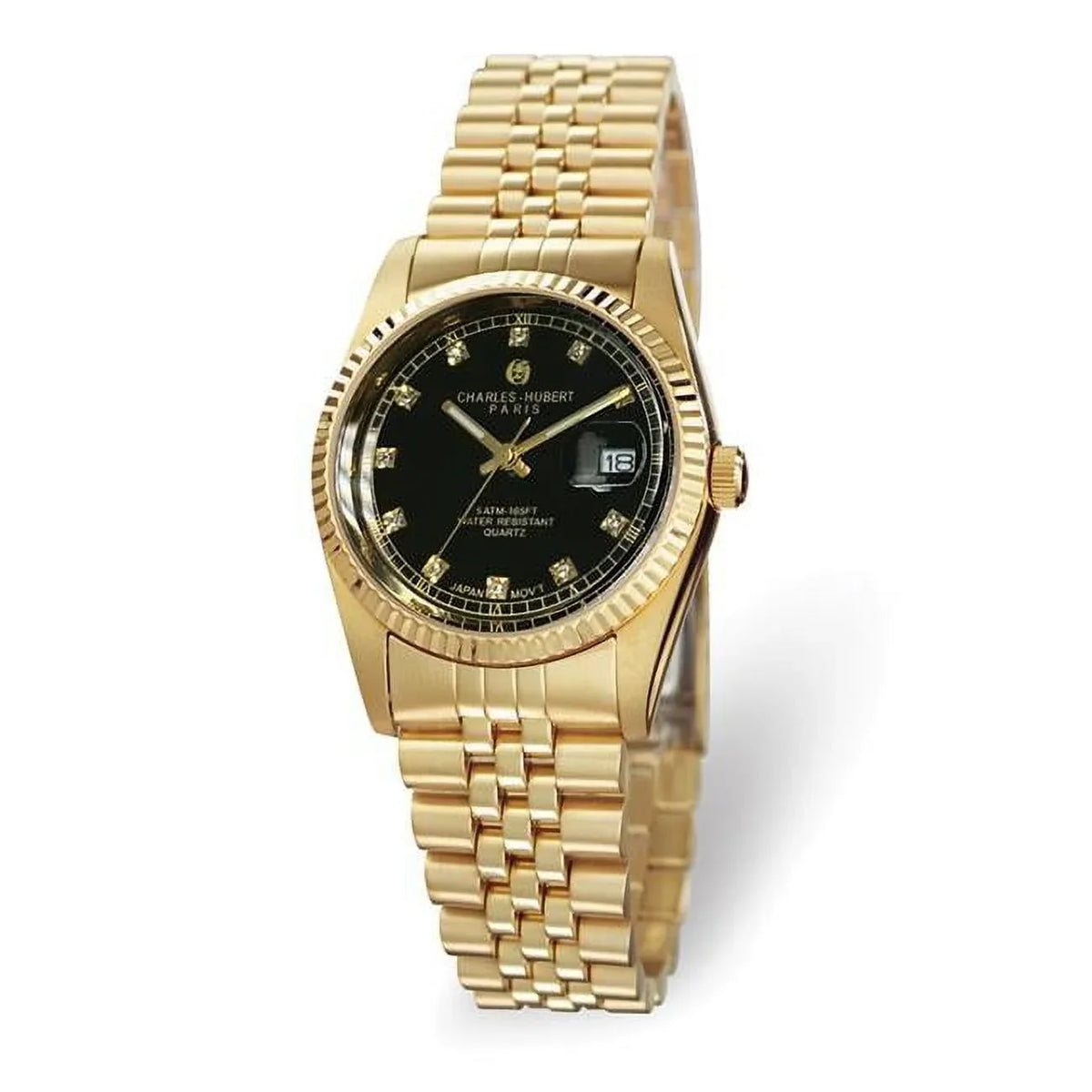 Watch Charles Hubert Black Steel Dial Plated Stainless Gold