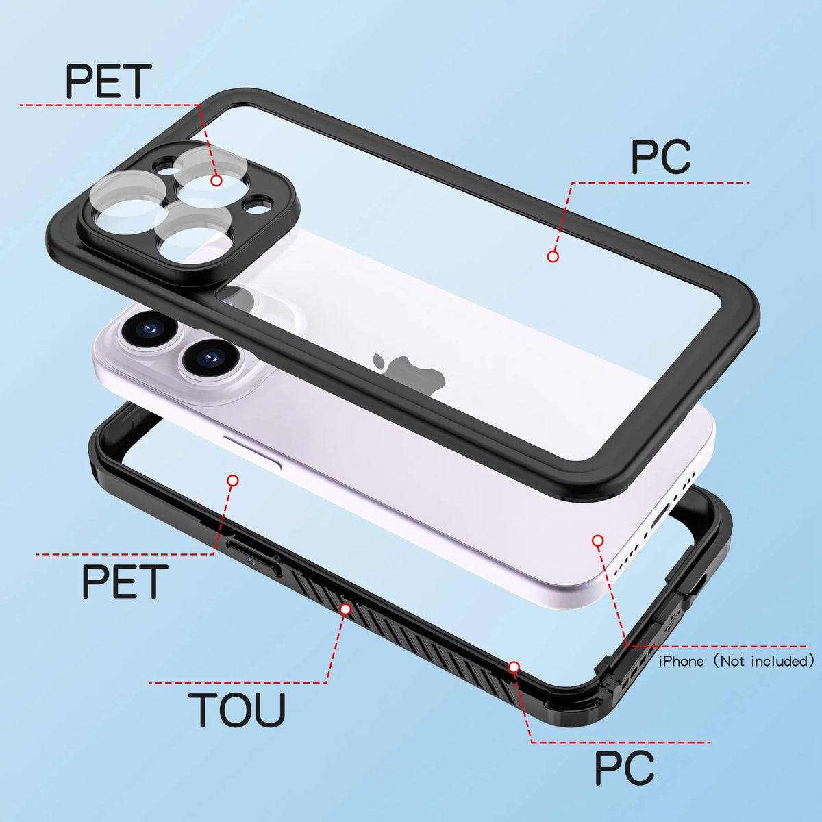 6.7 Waterproof 15 Screen Dteck Built-in iPhone Black Underwater Full Case Pro IP68 Inch, Case Shockproof Protector Body for - Max Protective