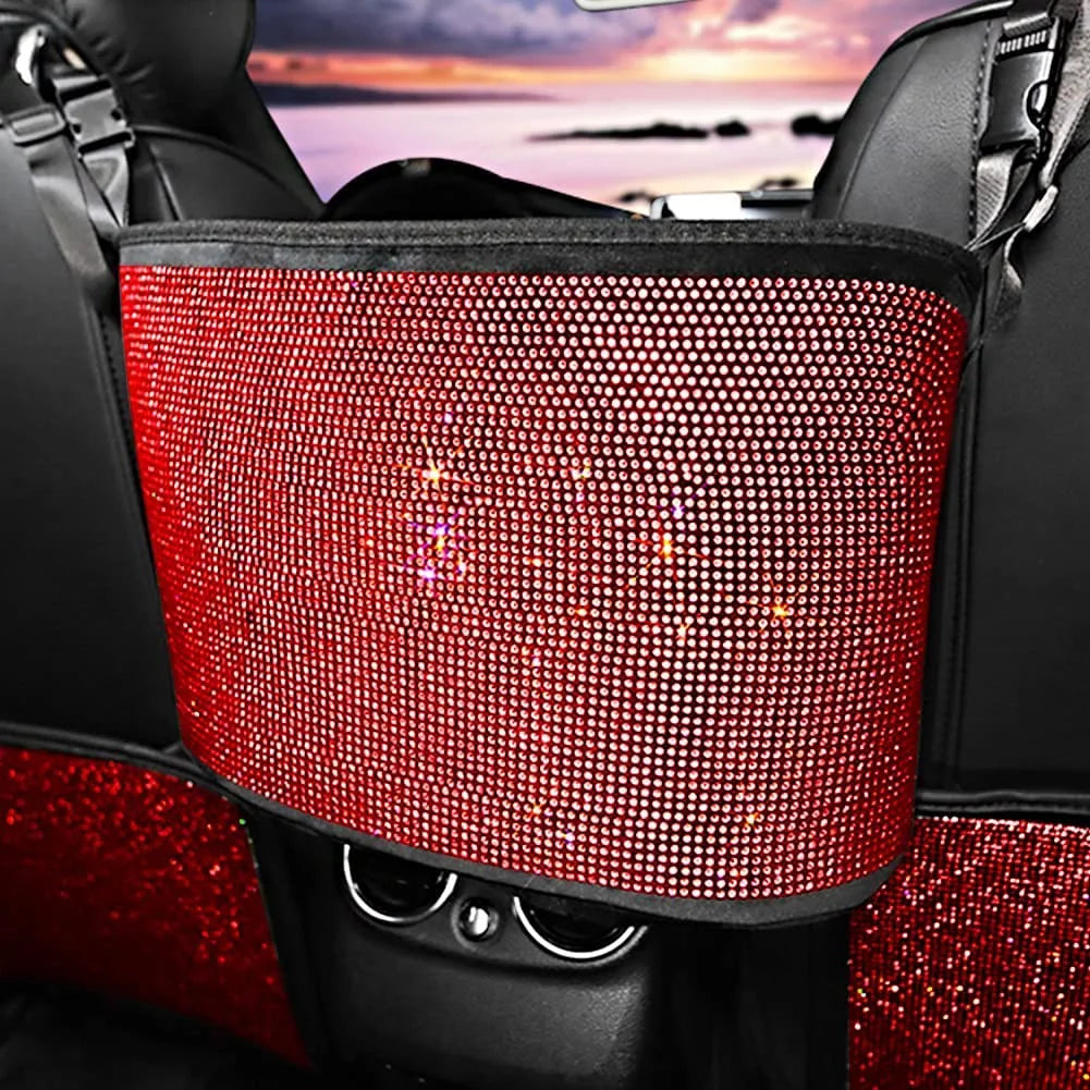 Plush,Red Car StorageTrash Storage Between Net Seat Handbag Bling Pocket Holder - Car Backseat Seat,Back Organizer,Car Bag,3-Pack Auto Can,Rhinestones Seat Accessories eing