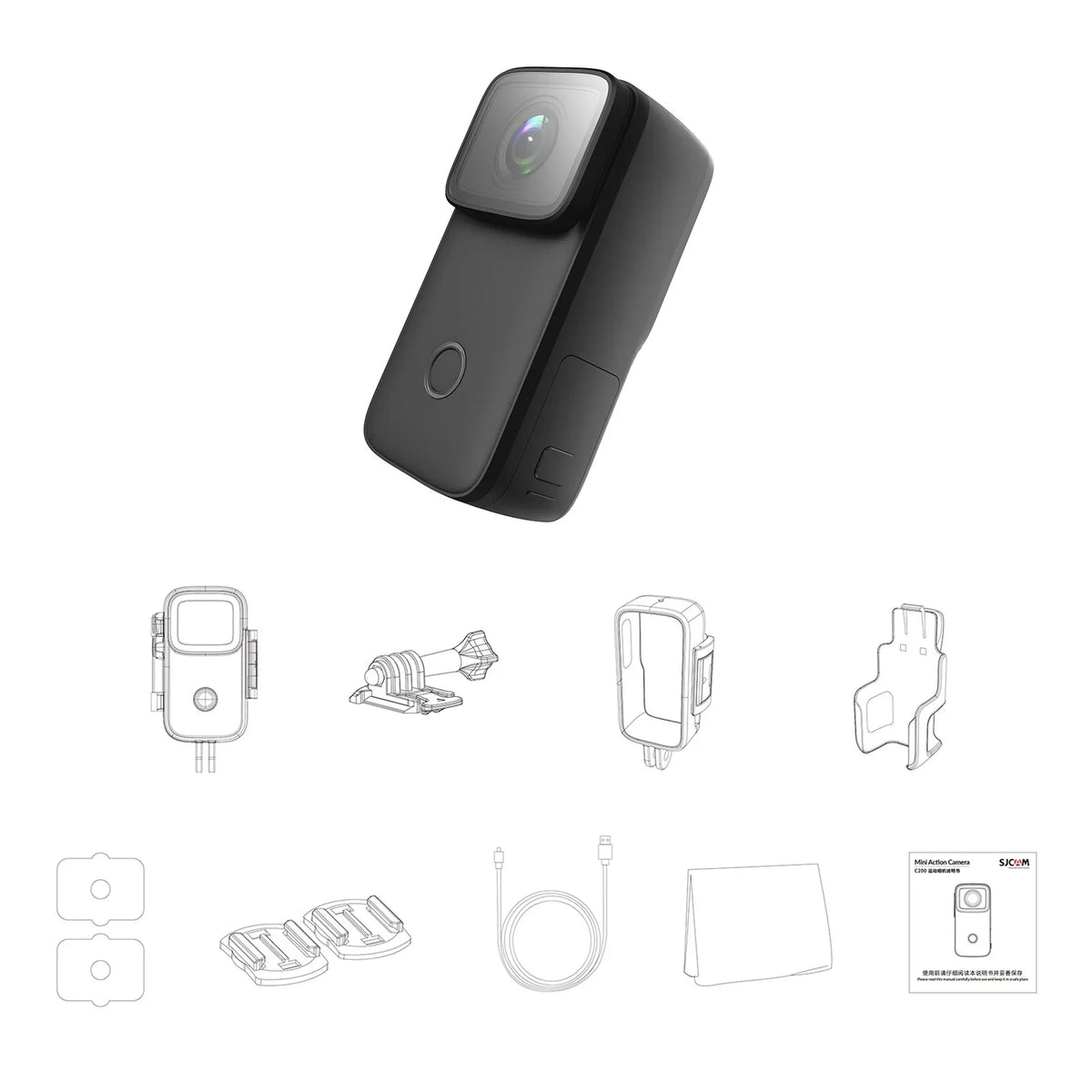 Face IPS Built-in 1.28 WiFi Supports Anti-Shake with 5M Action Recognition C200 Camera Mini 4K SJCAM Battery Vision Screen 6-Axis Night Body Inch Rechargeable Waterproof