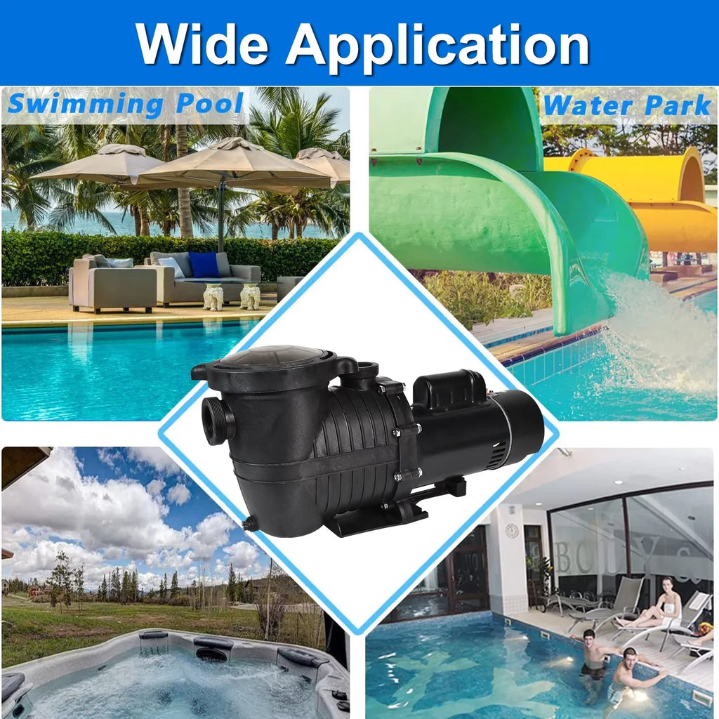 Above Ground Single Pool Head Speed Pump NPT Pools, Swimming and 2HP For Above Pump 6500GPH, 110V-230V, Motor, w/ Ground, Strainer 78FT, Pool Max Inground Connector & Swimming Basket iMeshbean