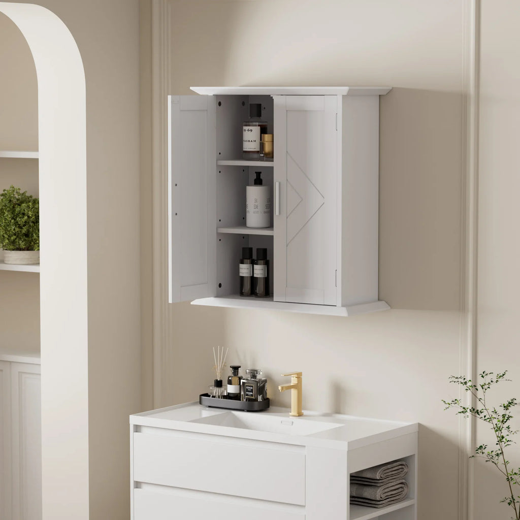 for Bathroom Hanging Storage Wooden Shelves, and Adjustable Cabinet Bathroom Door Kitchen with VECELO Room, Living Cabinet, Storage Wall Multipurpose Cabinet 2 White