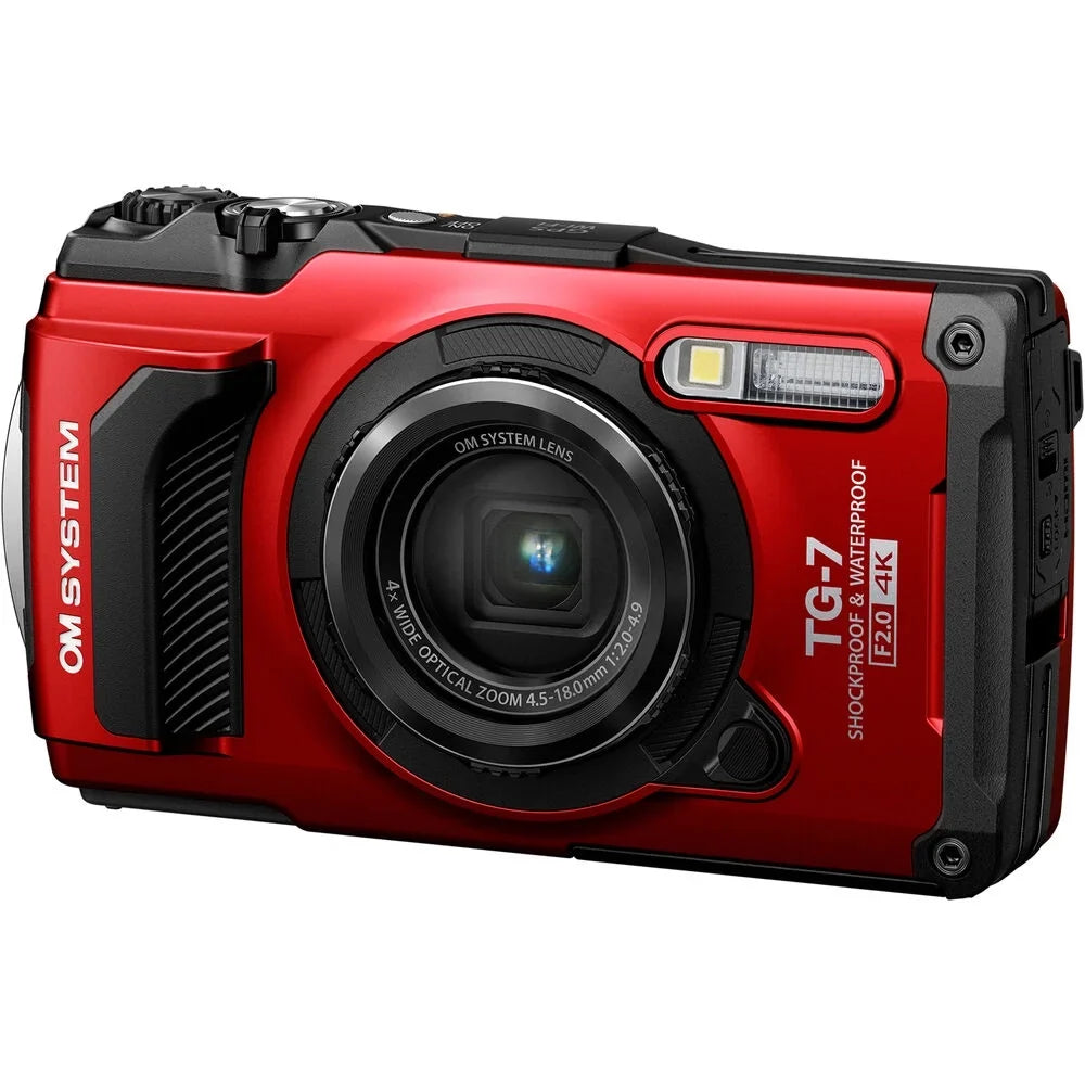 (Red) Digital SYSTEM - Tripod Olympus 64GB TG-7 OM Case + Tough Camera Kit +