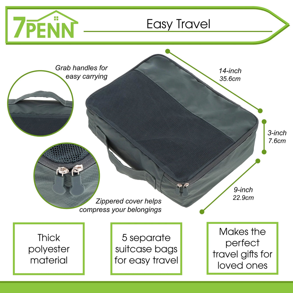 Luggage Organizers 7Penn Packing Cubes for 5pk Black Travel Set - Premium