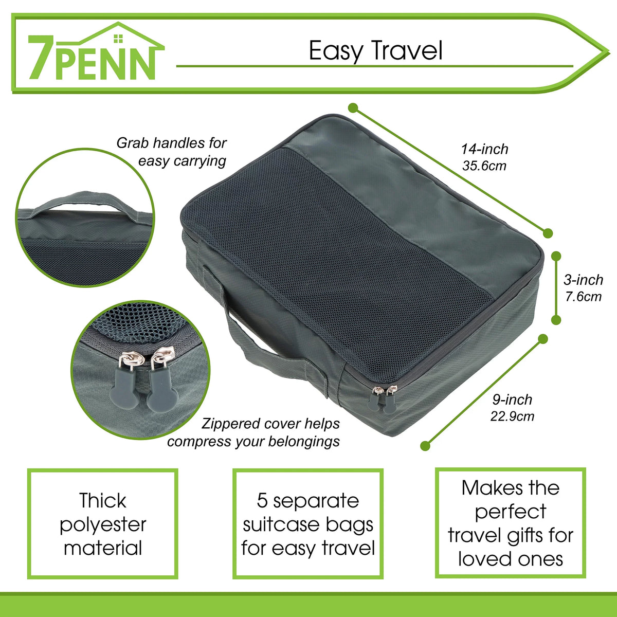 Luggage Organizers 7Penn Packing Cubes for 5pk Black Travel Set - Premium