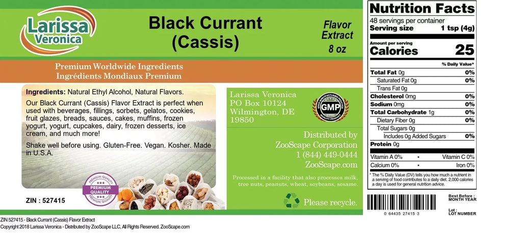 Veronica oz, Currant Flavor Black Larissa (Cassis), Zin: 8 Currant 2-Pack, (Cassis) (Black 527415) Extract,