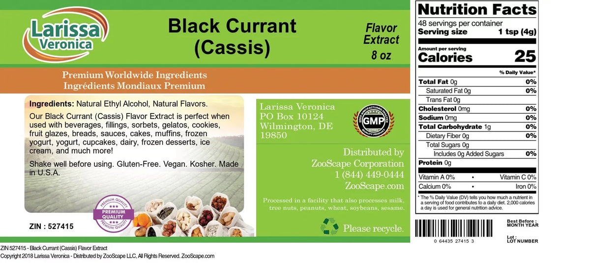 Veronica oz, Currant Flavor Black Larissa (Cassis), Zin: 8 Currant 2-Pack, (Cassis) (Black 527415) Extract,