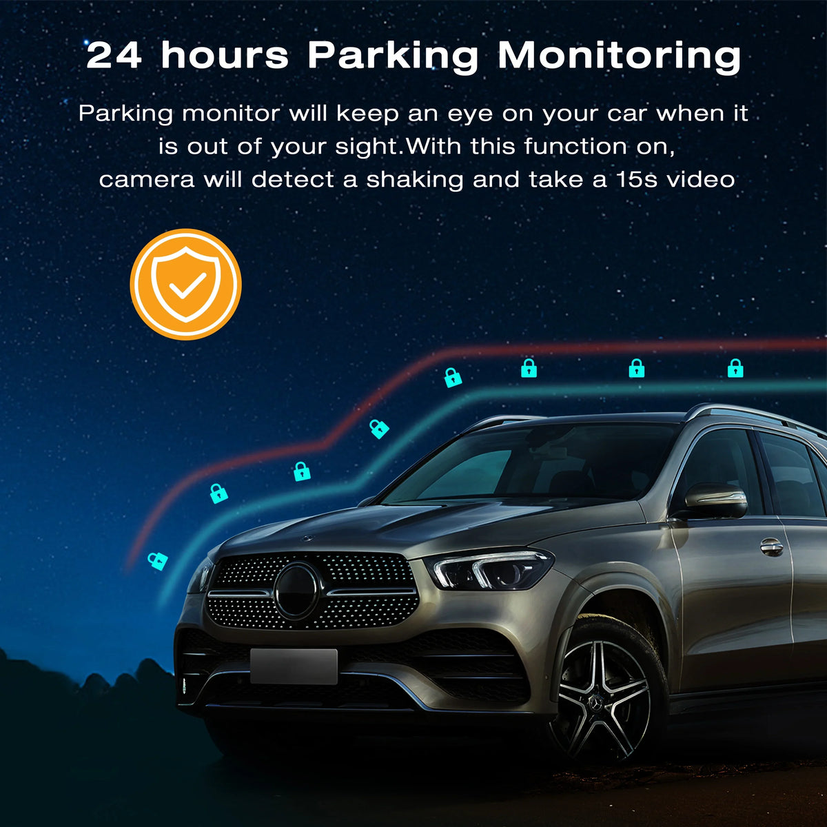 24H Dash and WDR Angle, Wide with Parking 170° Cars 1080 Loop Dash Front Campark Dual 1.5" Camera, for Camera Night Inside, Monitor Car Cam Vision, GPS Recording,