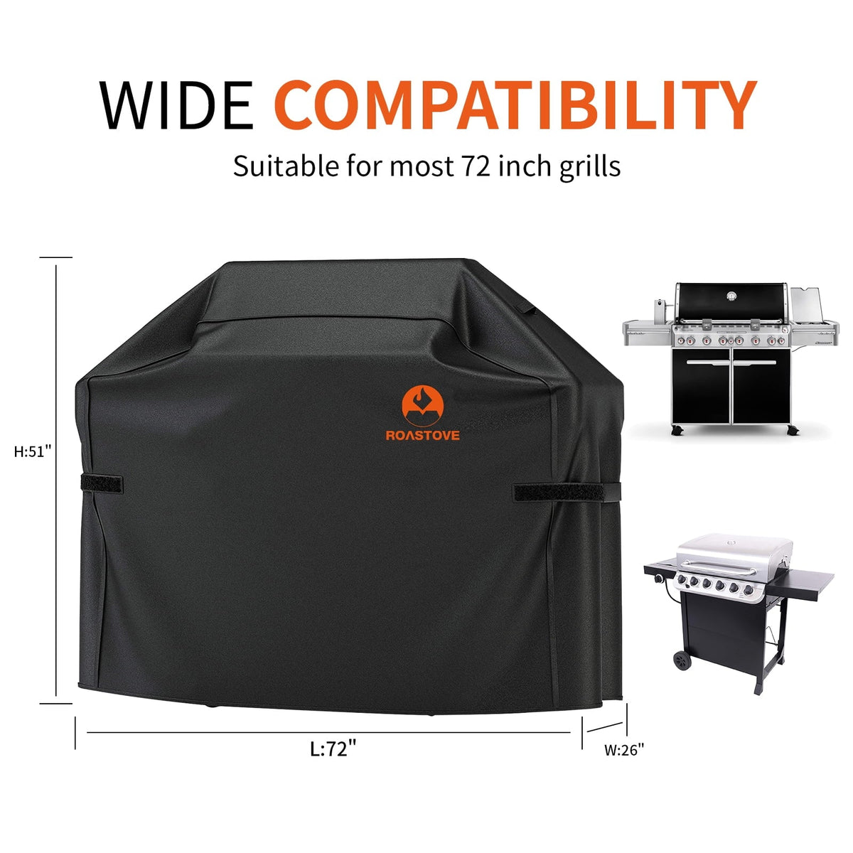Heavy Cover & liquid Rip Resistant, W BBQ L 51" 26" Dust etc.(UV Broil climate Resistant)(72" Black) x x Roastove Cover, for 600D Fabric Resistant, Duty weber,Brinkmann,Char & Grill Oxford Grill H,