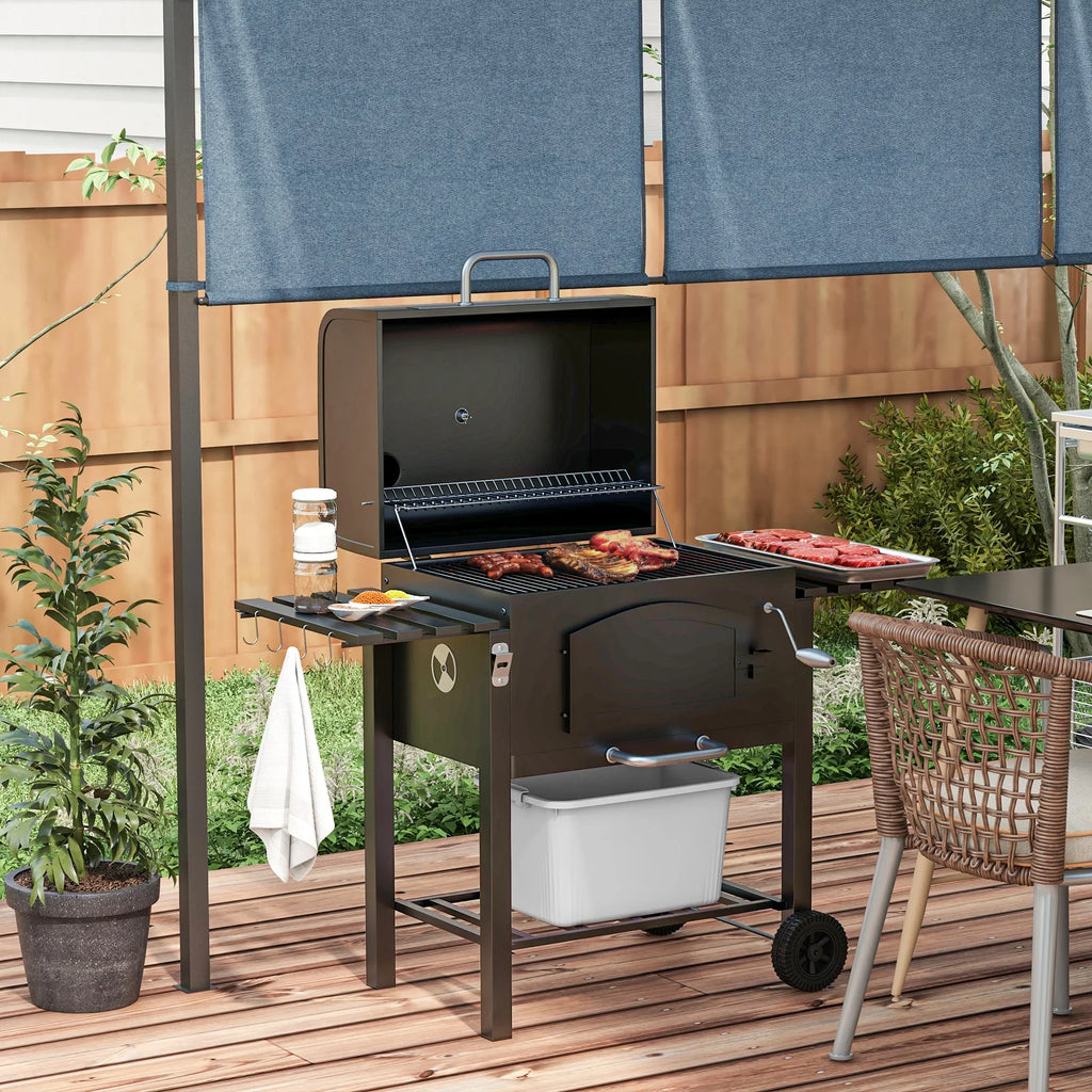 Picnic, Wheels & Grill, Folding Black Portable CoSoTower Adjustable exterior with BBQ Patio, Shelves, Height, Bottle with Camping, Barbecue for Charcoal Opener Backyard, Thermometer,