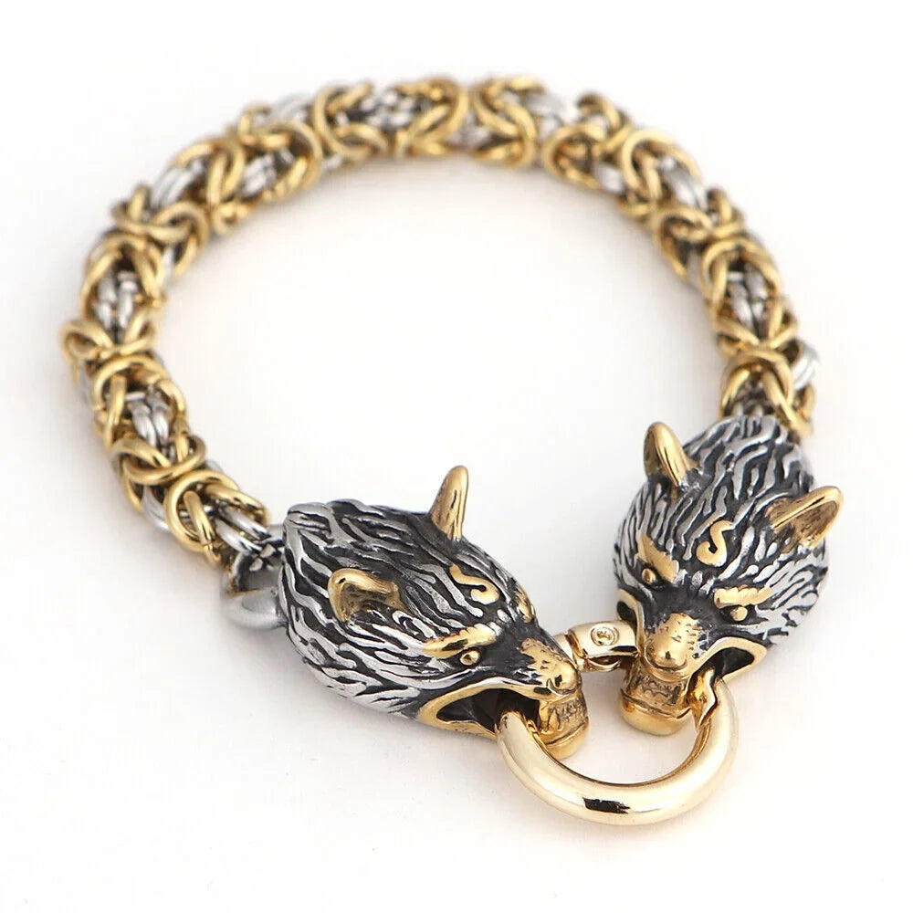Men's Steel Wolf Celtic Jewelry Retro Stainless Handmade Nordic Bracelet Fashion