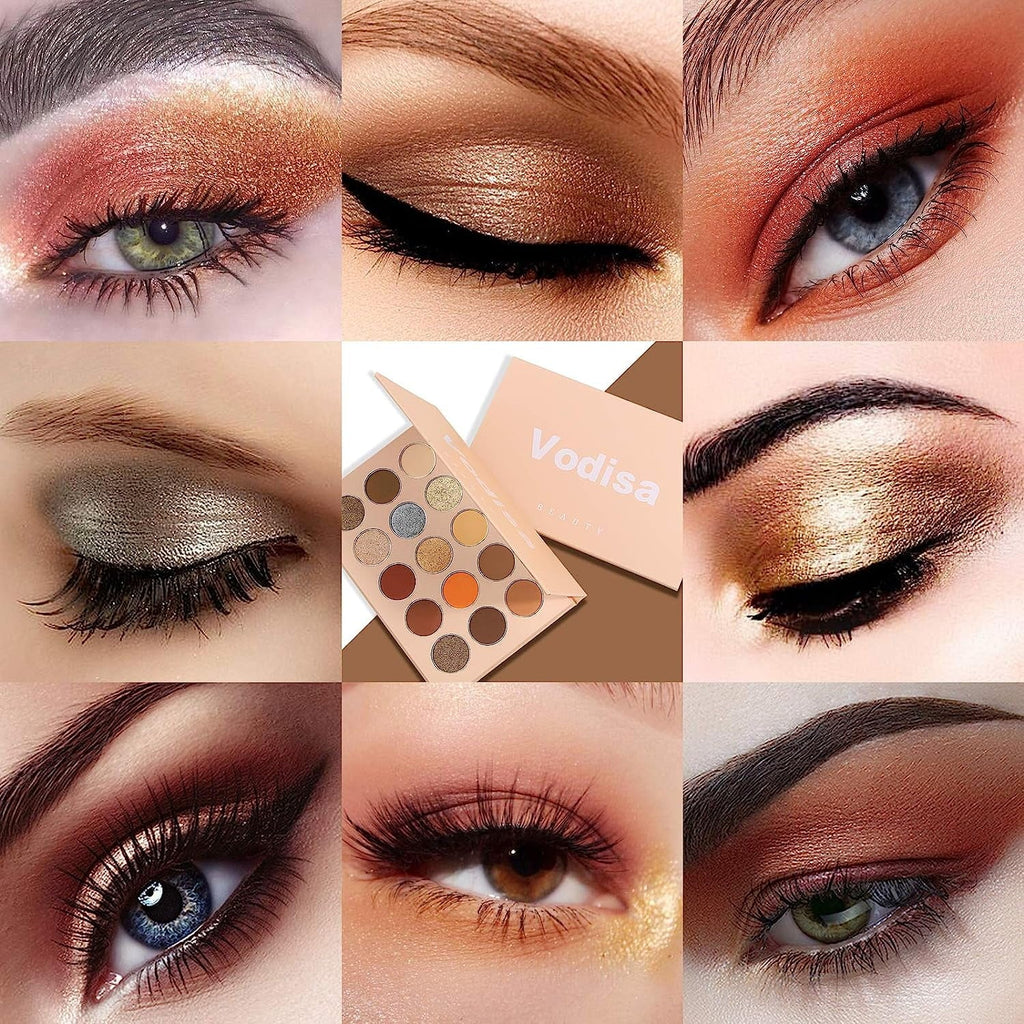 Nudes Vodisa Shadow Set Colorful Eyeshadow Natural Long Palette with Pallet Eyeshadow Waterproof Brushes Up Professional Make Shimmer Colors Makeup Eye ( Matte Warm Lasting Pigmented 15 High