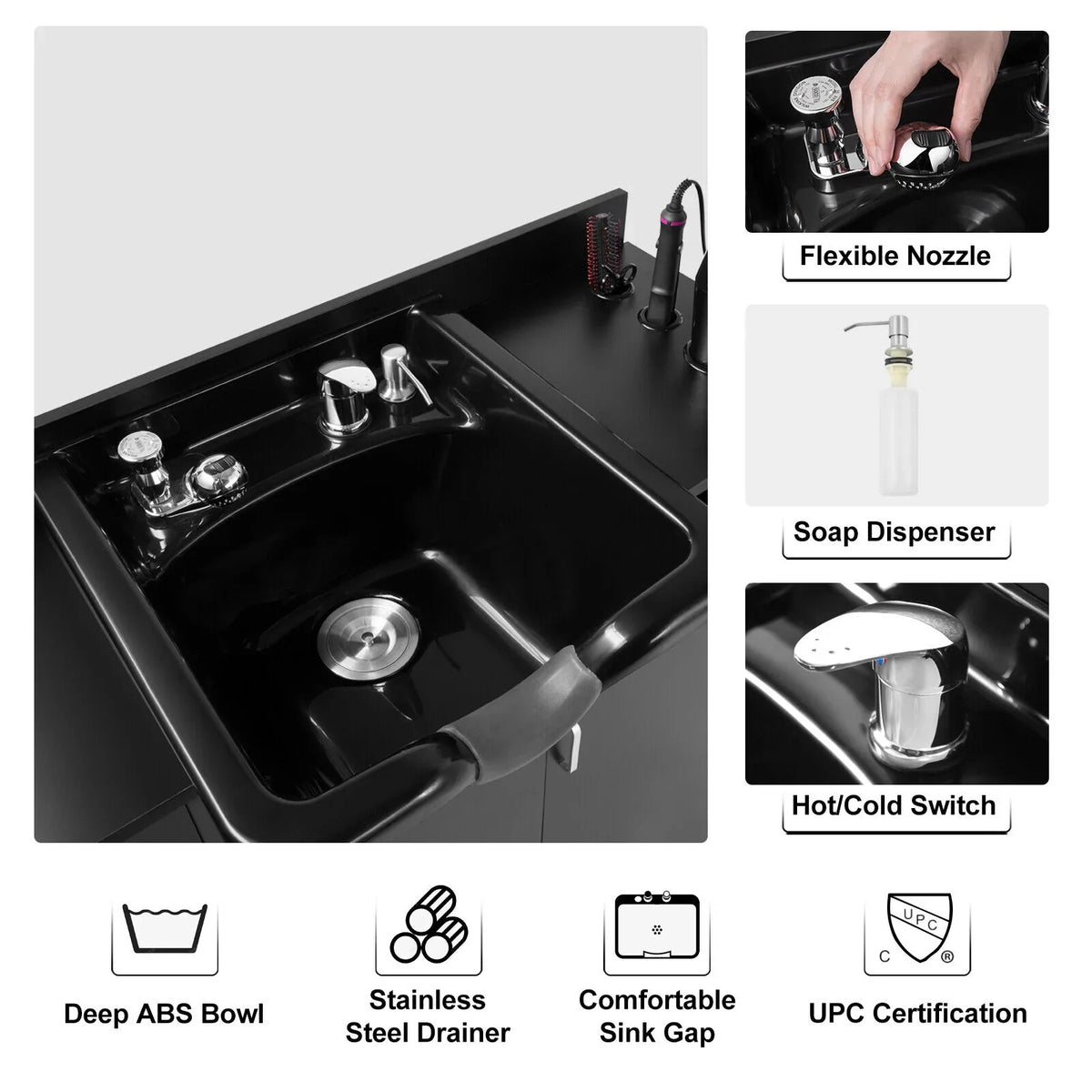 Dryer Sink USB,Hair hand with Hair Holes,P Station Salon Trap,Drawer(Black) Backwash Beauty Shampoo Artist
