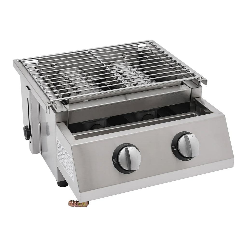 Grill LPG Stainless for Gas Grill, Barbeque Steel Countertop 2-Burner Sliver exterior