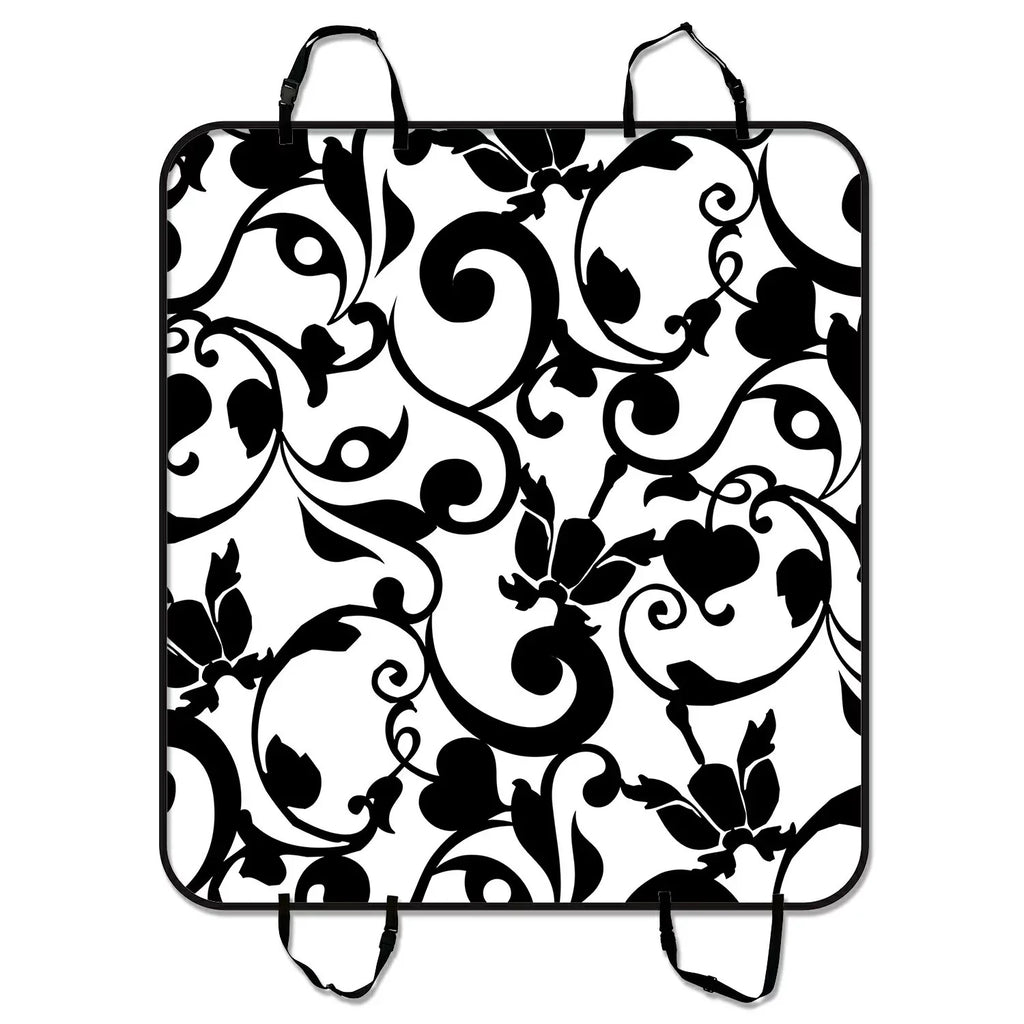 Cargo and Cover 54x60 inches French Mat Dog Trunk Black Mat White For SUV Vintage Pattern Car Pet Damask Cars Hammock Classic Car GCKG Seat Seat Swirls Trucks and Floral Mat
