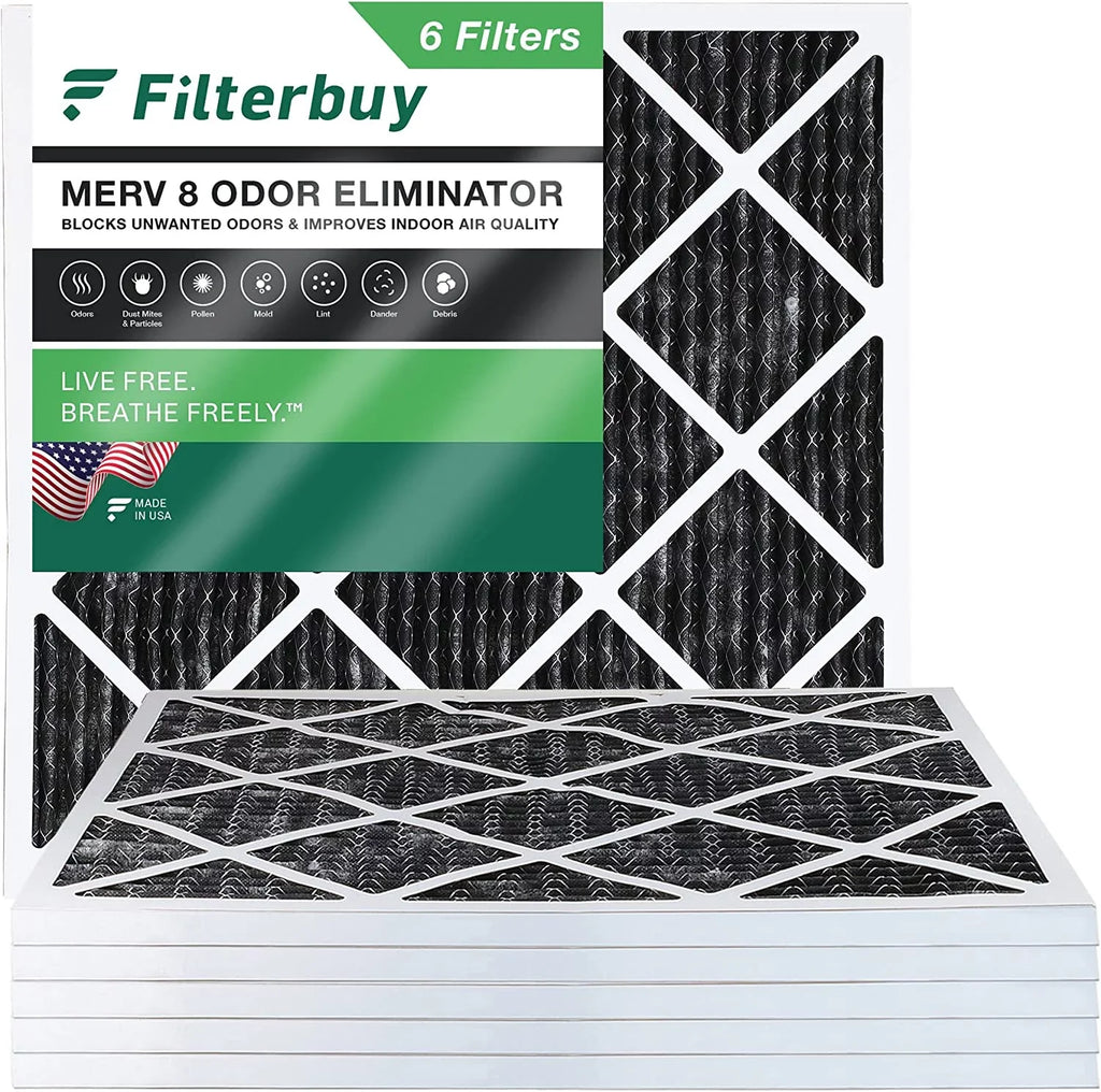 8 Filterbuy (6-Pack) HVAC MERV Eliminator Pleated Carbon Furnace Filters 25x25x1 Air Odor Activated AC with