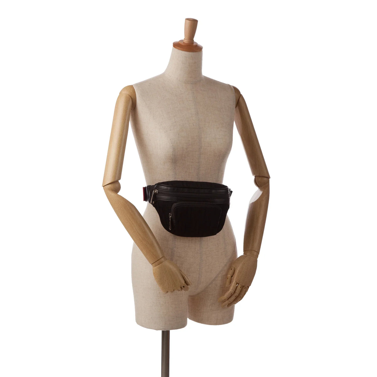 Grace Knit Vitello Neoprene Pre-Owned Bag Black Fabric FF Pocket Unisex Fendi (Good) Authenticated Perforated Belt