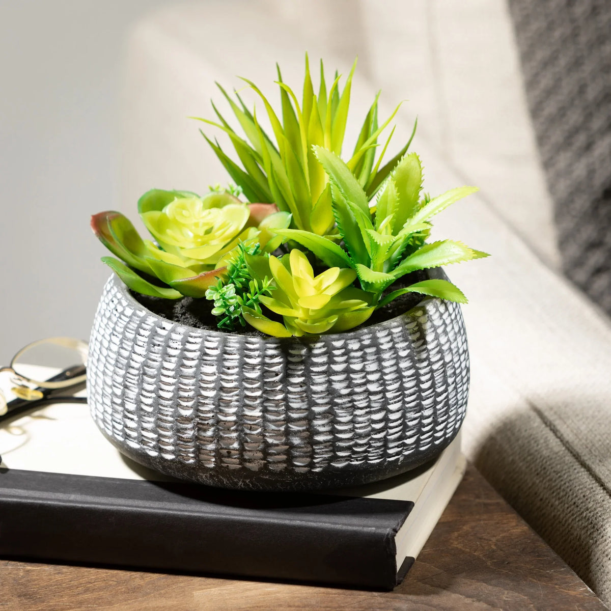 Artificial Green Planter Succulent In 6"H Sullivans Cement