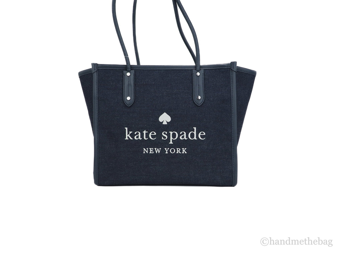 Tote Ella Large Spade Denim Kate Blue Shoulder Multi Handbag Fabric White Logo