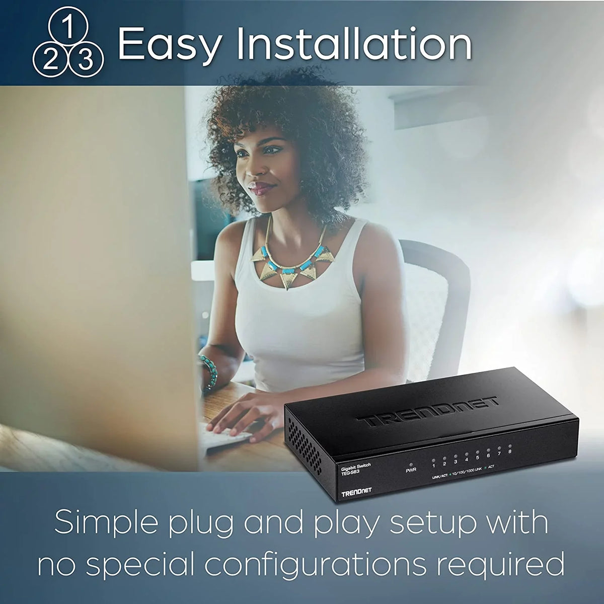 Fanless Desktop Design, TEG-S83, Ports, Gigabit Gigabit 16Gbps 8-Port Switching 8 Capacity, RJ-45 Switch, x
