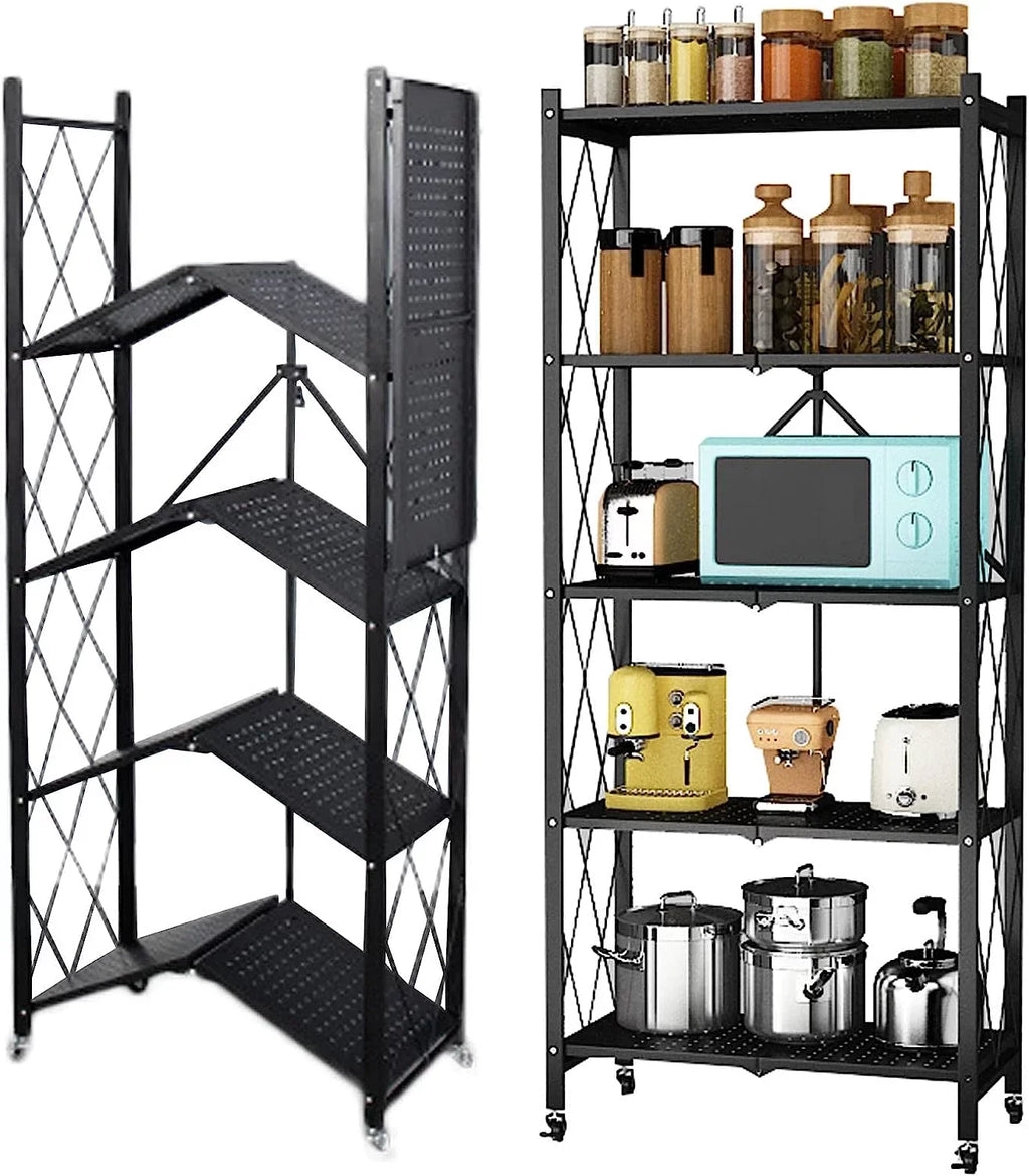 Duty Metal Kitchen Foldable Collapsible Wheels D Rack, 65" W Shelves, Storage Metal x Closet, Units 14" (5- for H x 5-Shelf on shelf storage) Garage Bakers Wire, Heavy Shelving 28" Organizer