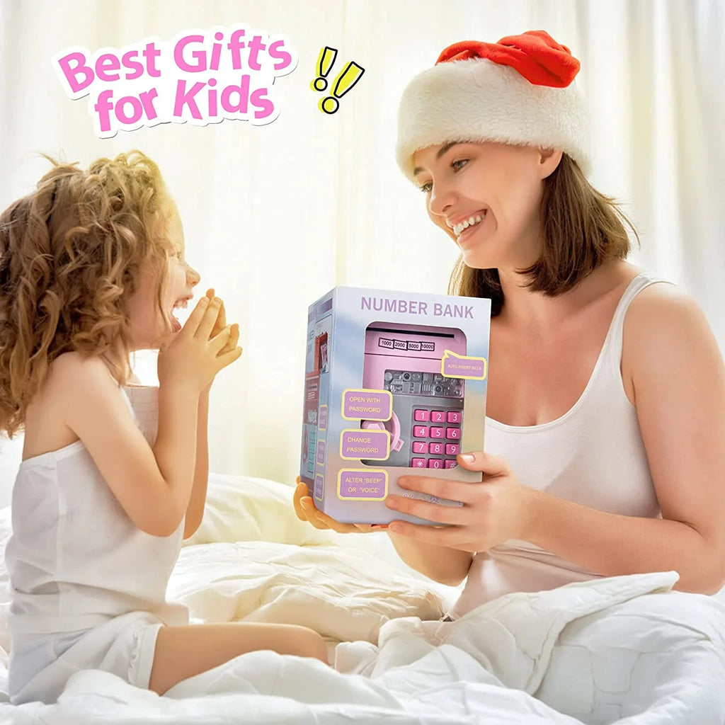 Gifts Digital (Pink/Silver) Money Kids Money ATM ATM Savings Real Kids Coin Password Saving Bank Cash for Piggy Girls Toy Boys Bank Mini Electronic Box Adult Savings Safe Machine