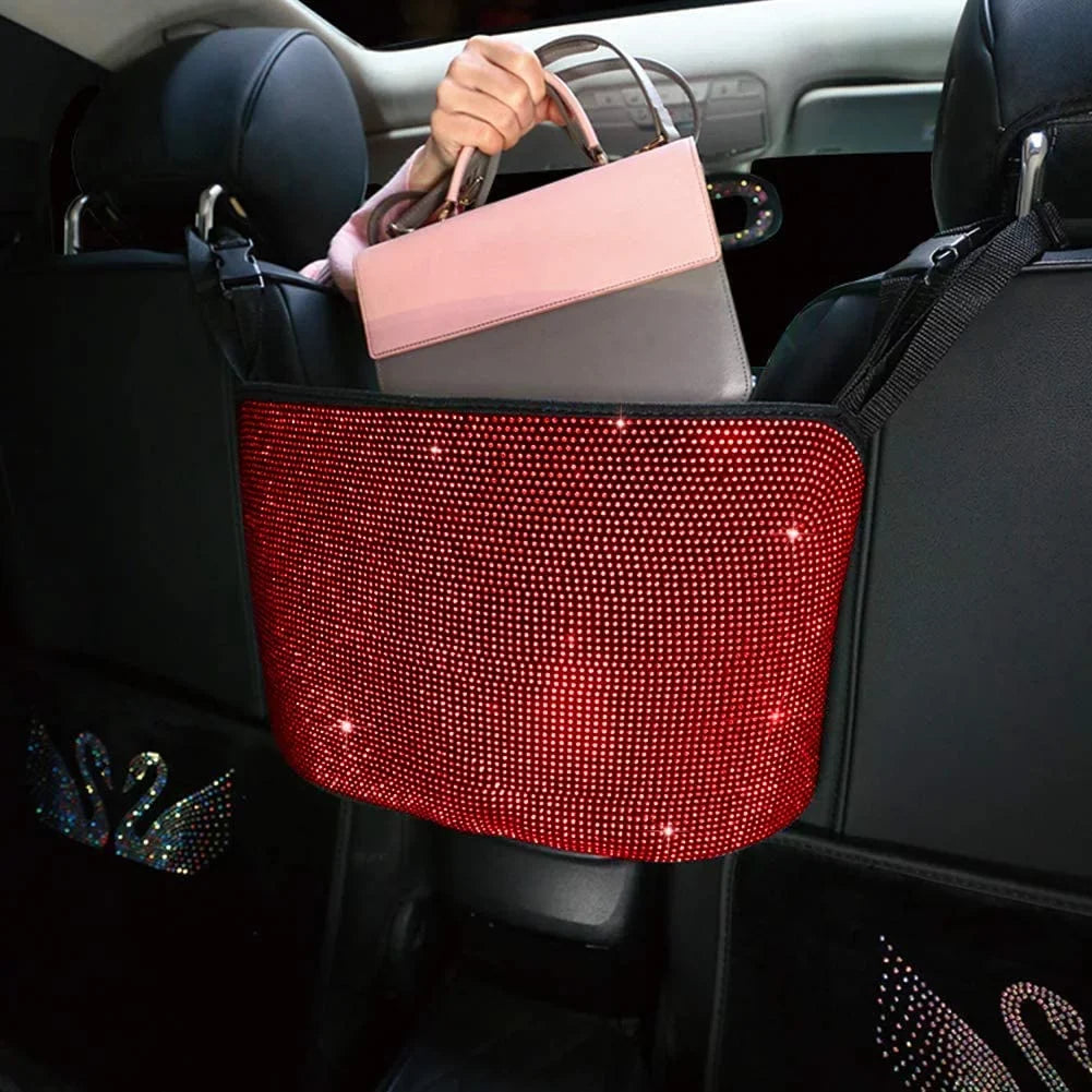 Plush,Red Car StorageTrash Storage Between Net Seat Handbag Bling Pocket Holder - Car Backseat Seat,Back Organizer,Car Bag,3-Pack Auto Can,Rhinestones Seat Accessories eing