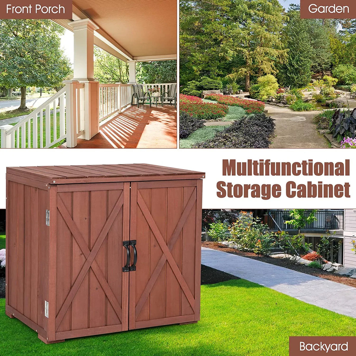 Storage 22" x 30" Storage Backyard Storage Easy (Brown) Garden Porch, exterior Countertop, W/Spacious 28.5" Tool 30" Wooden Assembly, Cabinet & Deck Box x Inner for Space Box,