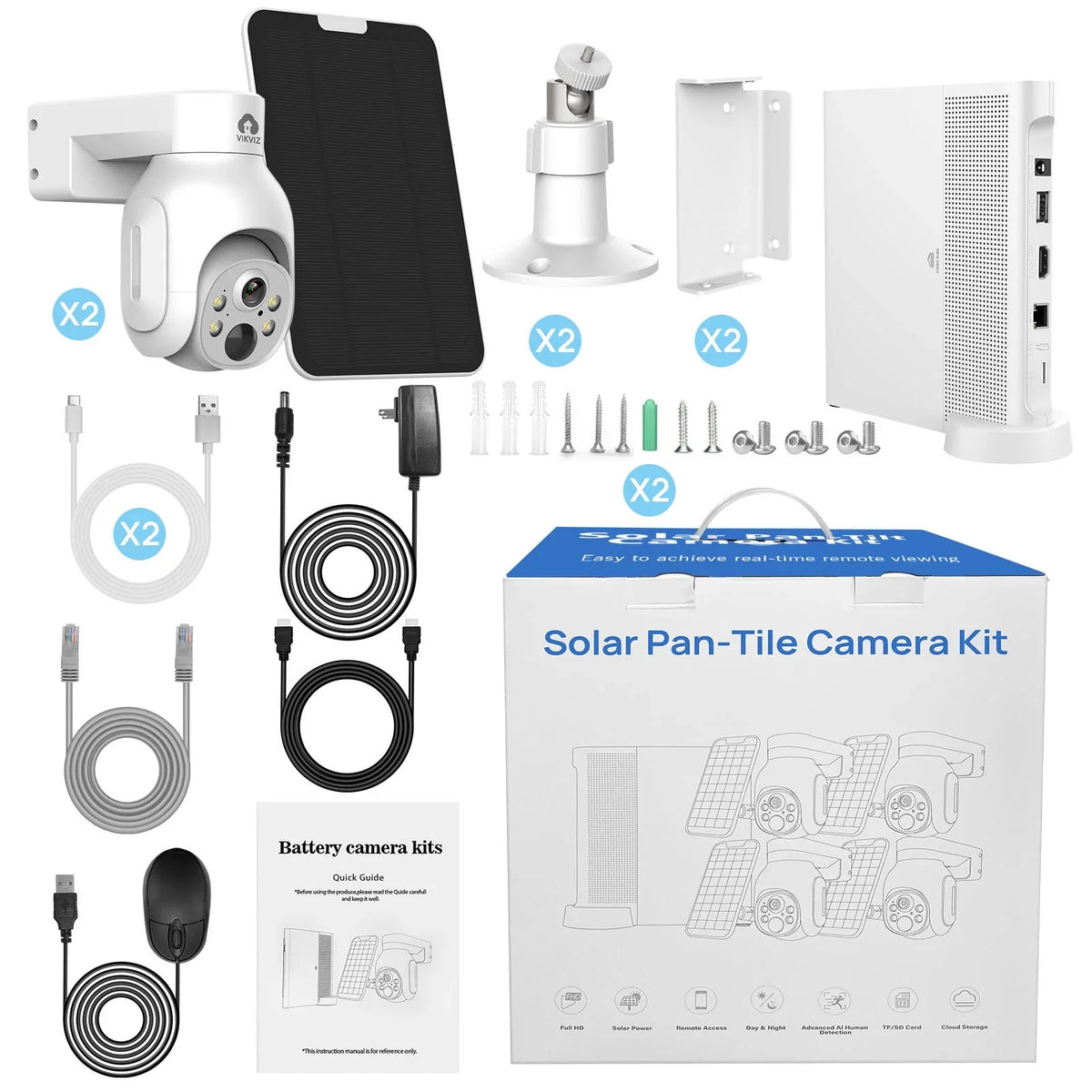 4MP 2Pcs 2.5inch PTZ CCTV 10CH Wireless Battery , Solar System WiFi IP HDD with NVR KIT Panels Camera
