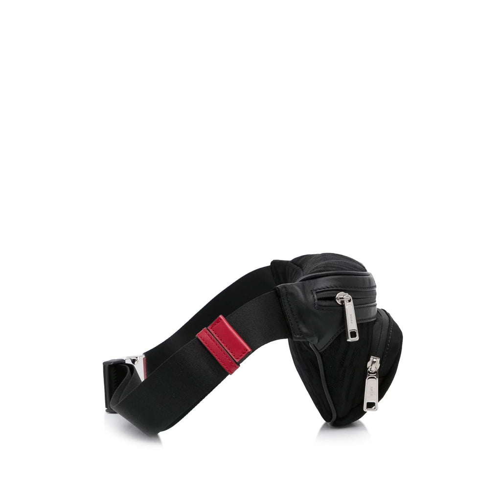 Grace Knit Vitello Neoprene Pre-Owned Bag Black Fabric FF Pocket Unisex Fendi (Good) Authenticated Perforated Belt