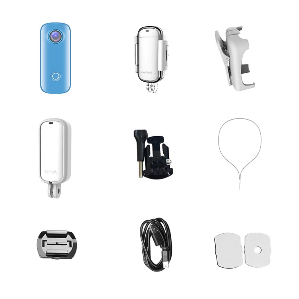 30M Sharing Connection Action Camera C100 Built-in Waterproof Waterproof Magnetic Body Camera Clip Digital Back Case Lanyard with Video SJCAM WiFi Battery 1080P/30fps APP
