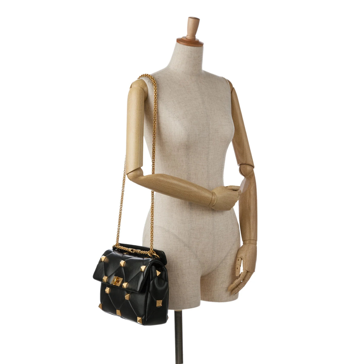 Roman Pre-Owned Authenticated Satchel Calf Stud Leather Black Unisex (Good) Medium Valentino