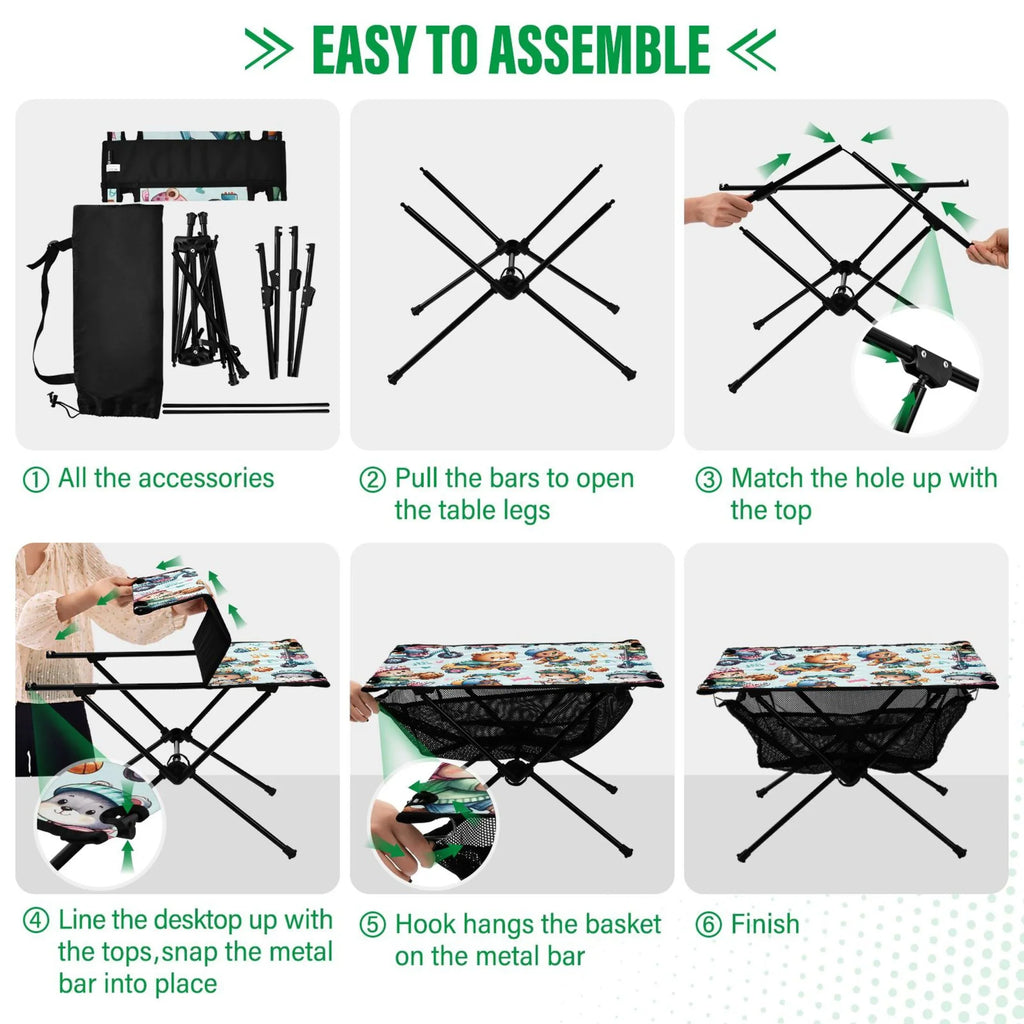 Driving Storage Fishing Travel Bag Portable Table Compact for Picnic Cartoon Folding Table Beach Bear Camping with Table exterior BBQ