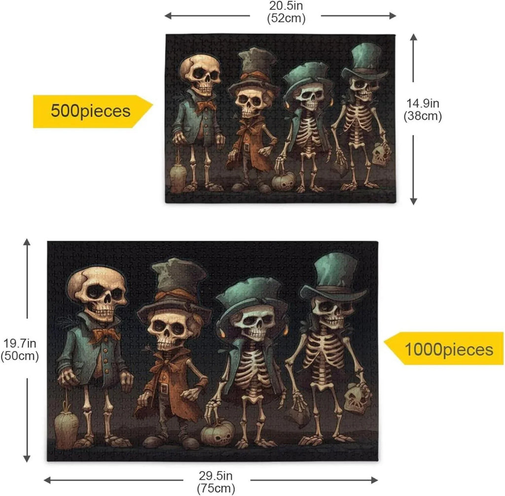 Puzzle Friends Family Challenging Zigsaw Dreamtimes Halloween Jigsaw Alphabet Adults, 500 for Storage Parents Kids Partition Exercise with Wooden Bag, for Puzzle Skeleton Game Print, Brain PCS Gift