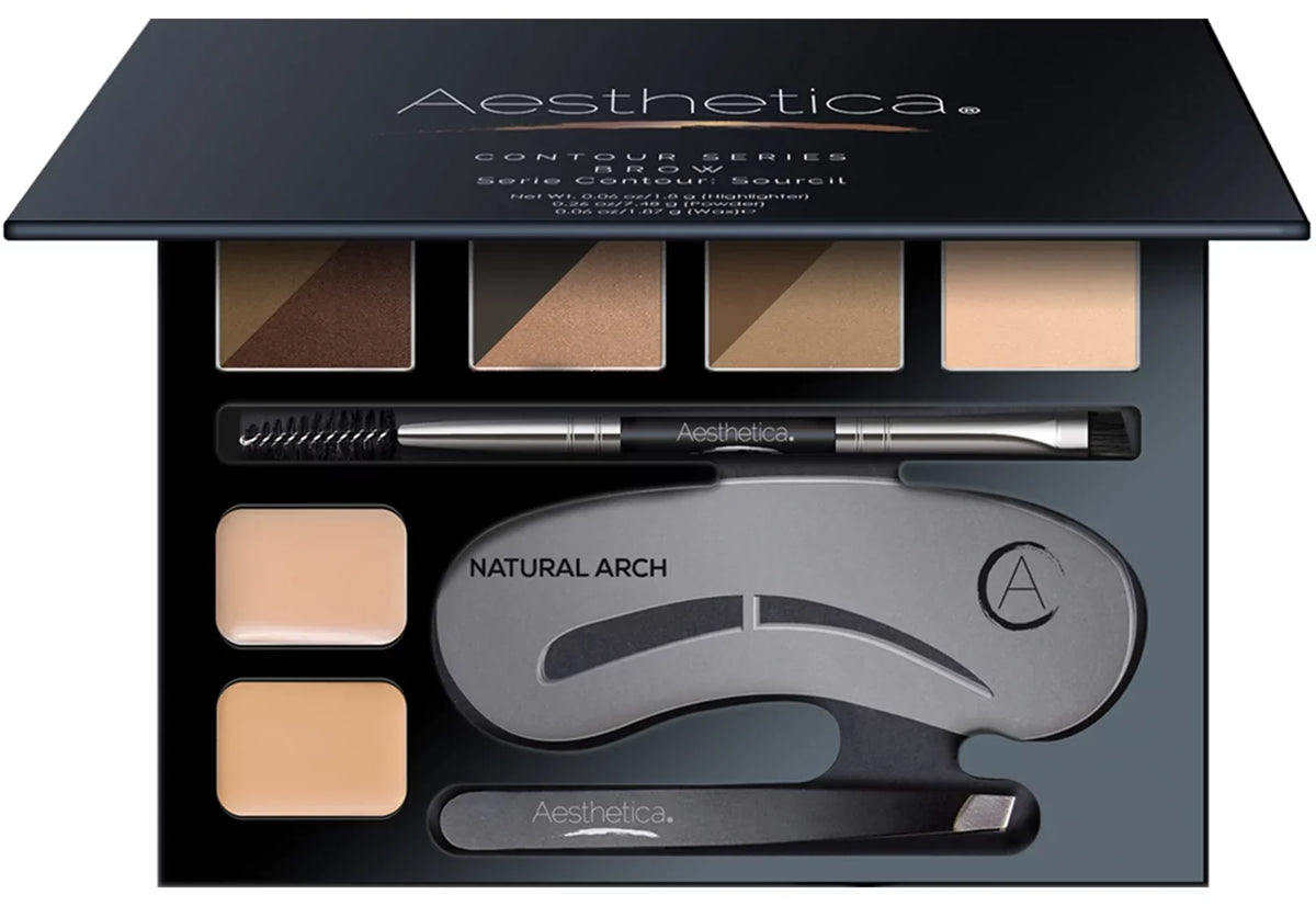 Makeup Brow Kit - & Eyebrow Duo, Spoolie/Brush Wax, Eyebrow 6 Tweezers, 16-Piece Stencils, Highlighter, 5 Aesthetica Contour Powders, Brow Concealer Palette Eyebrow - Instructions
