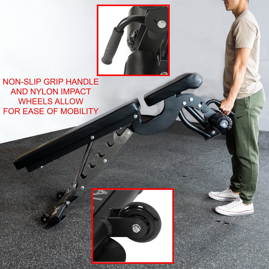 Positions Fitness – -DD-40 Black Duty Flat, Nylon and Weight Bench Incline, Adjustable Including Bench Press, 7 Valor Decline with Wheels Heavy
