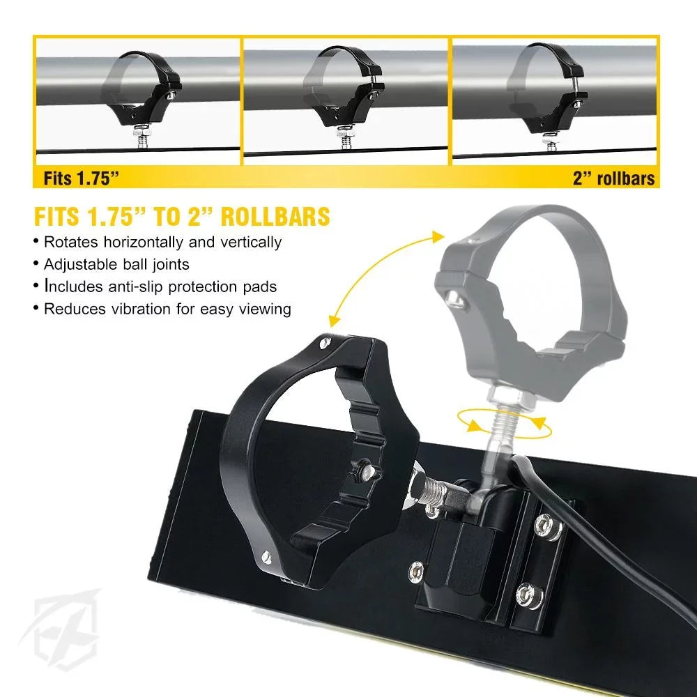 2" View 13" w/ Xprite LED Aluminum 1.75" Dome Mirror Rollbars Integrated - Rear UTV Lights Clear fits
