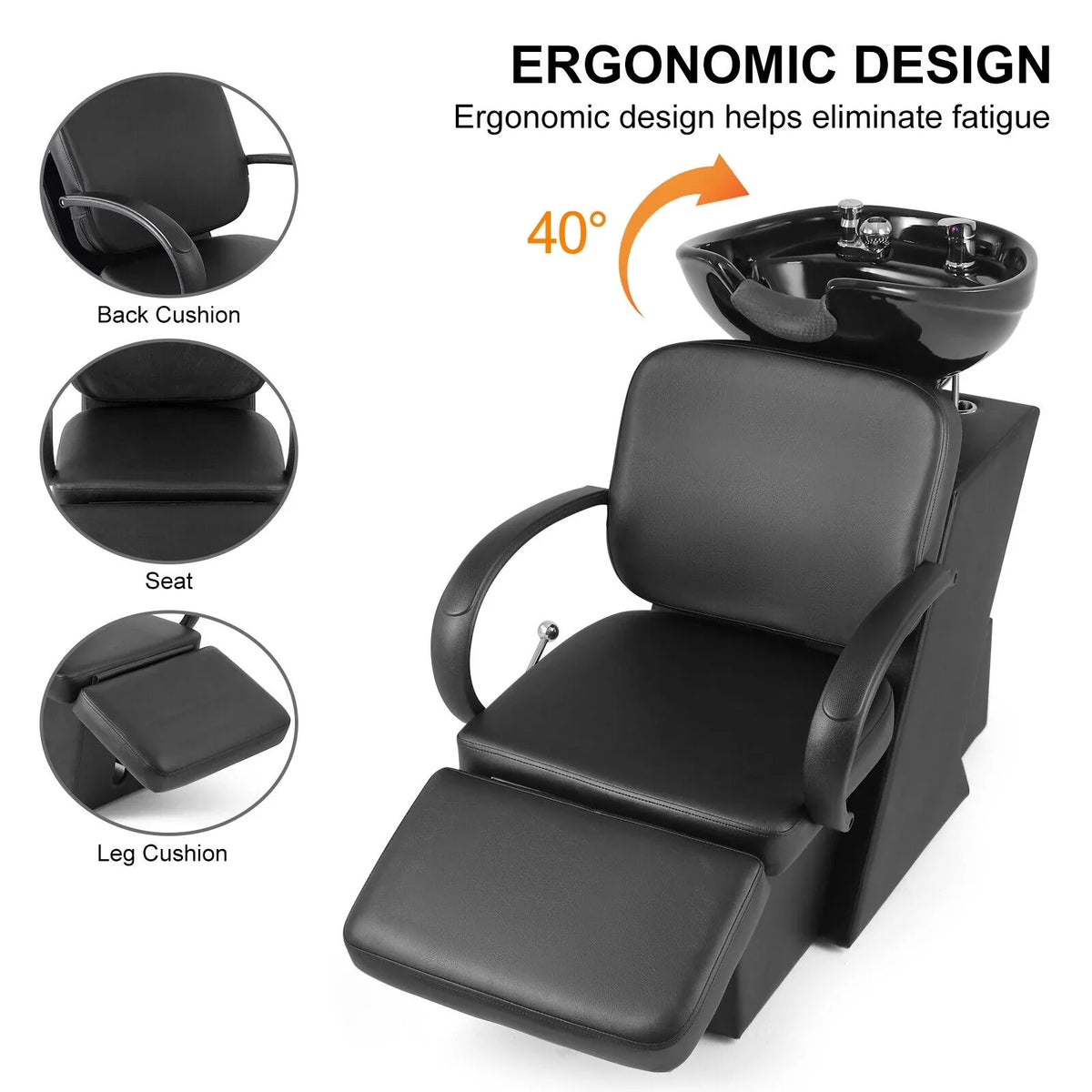 Shampoo Bowl, Footrest Black and Bowl Chair Backwash Adjustable Sink Salon Hand Tattoo Beauty Ceramic Artist Spa with