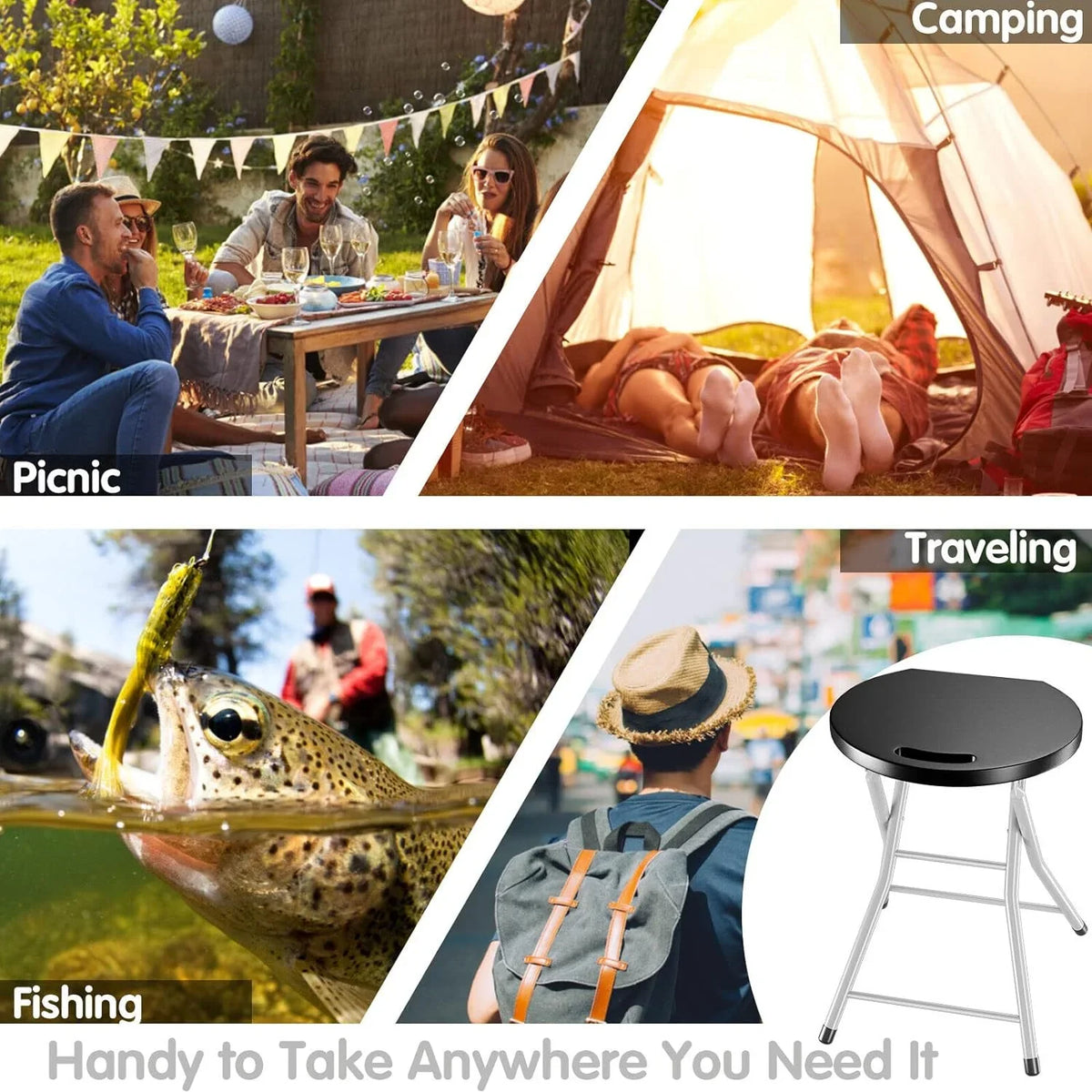 28'' Barstools Duty Camping, exterior with SILKYDRY for lbs Stools Handle, Collapsible Stool, & Adults Portable Foldable 330 MIDDOW Stool Capacity Kitchen, Heavy Counter Chair Metal Bar Folding for