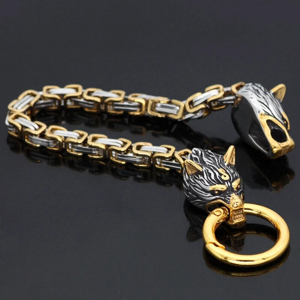 Men's Steel Wolf Celtic Jewelry Retro Stainless Handmade Nordic Bracelet Fashion