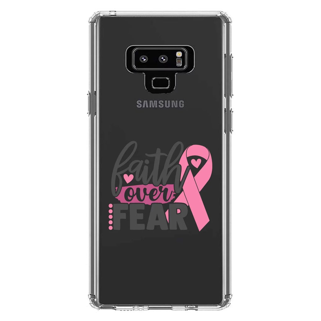 Tempered DistinctInk Ribbon Shockproof Glass Cancer Bumper Screen - Back - for Hybrid Acrylic Faith Galaxy TPU Note Case Over Protector Fear Clear 9 Pink -