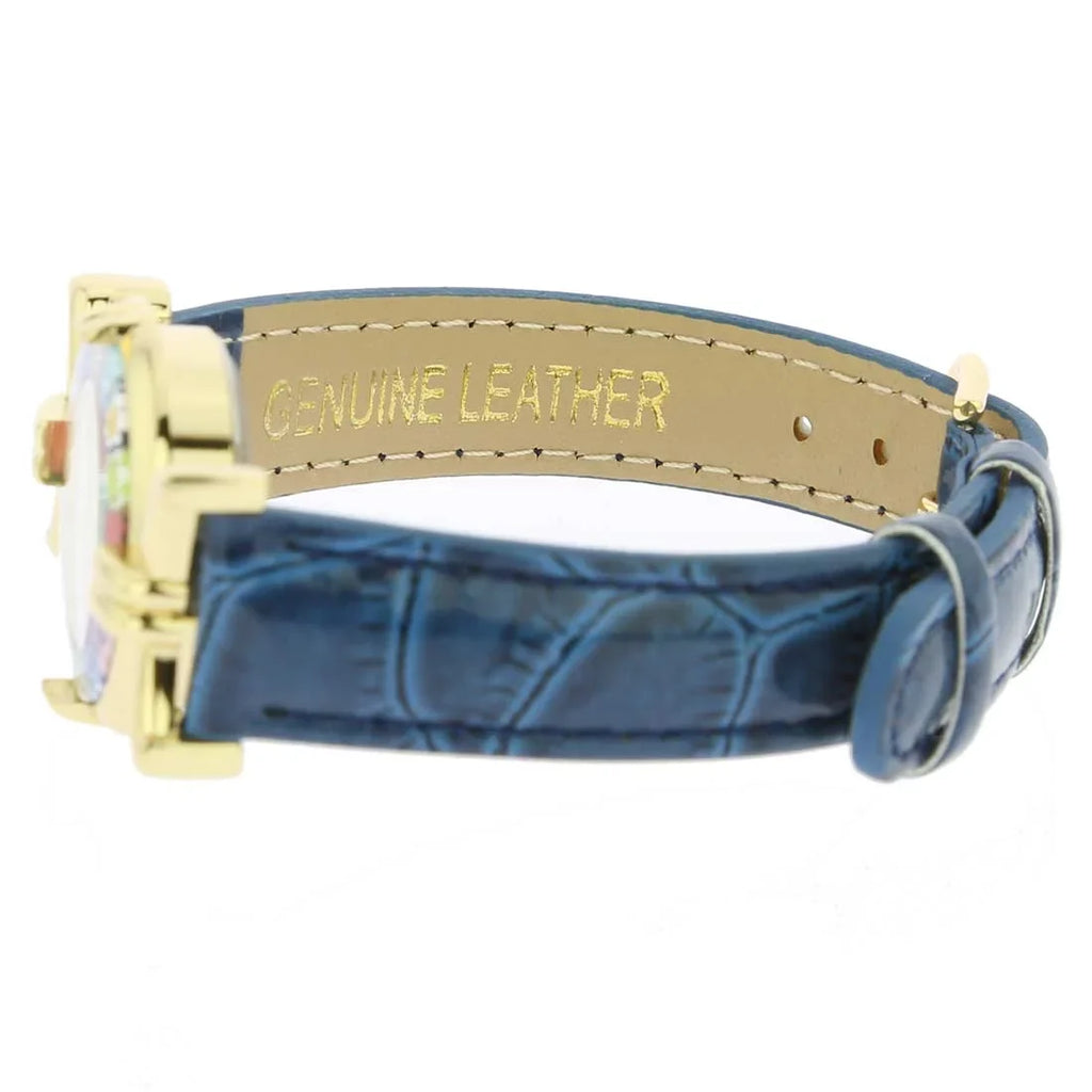 Glass Blue GlassOfVenice - Murano Millefiori Band Watch Leather with Multicolor