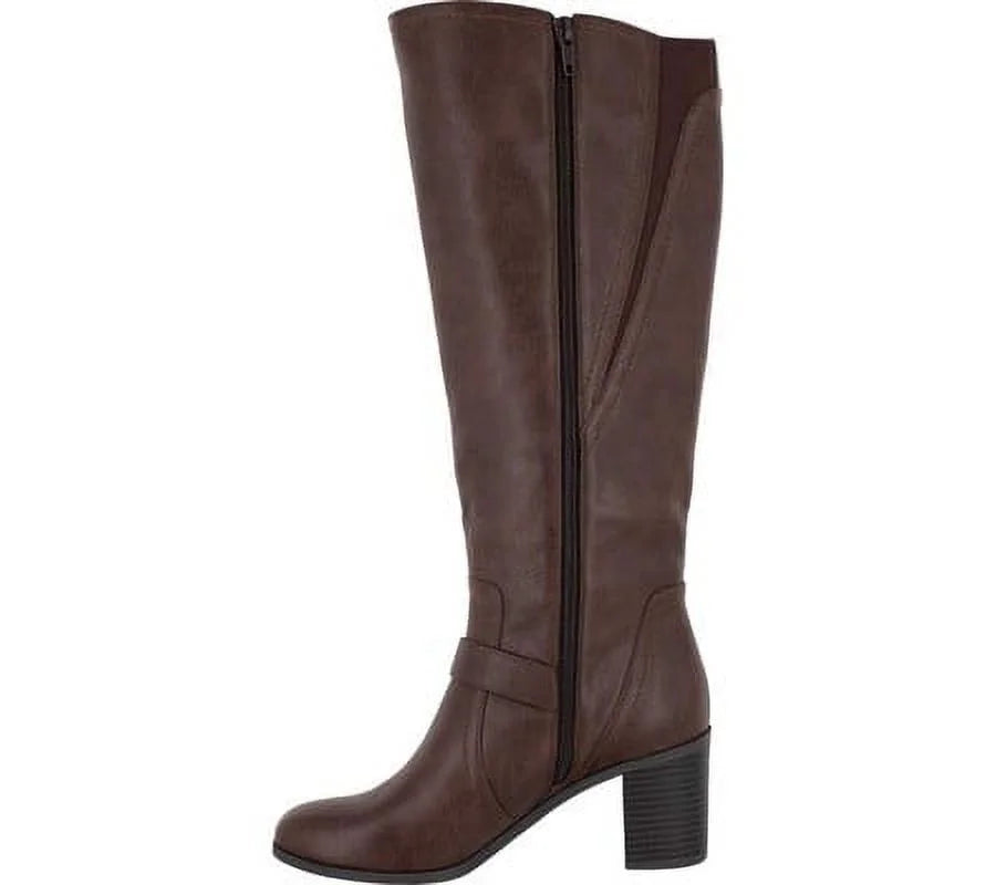 Strappy Goring Elastic Brown Block Heel Womens 8.5 Zip-Up W EASY Format Toe Round STREET Boot Studded Riding