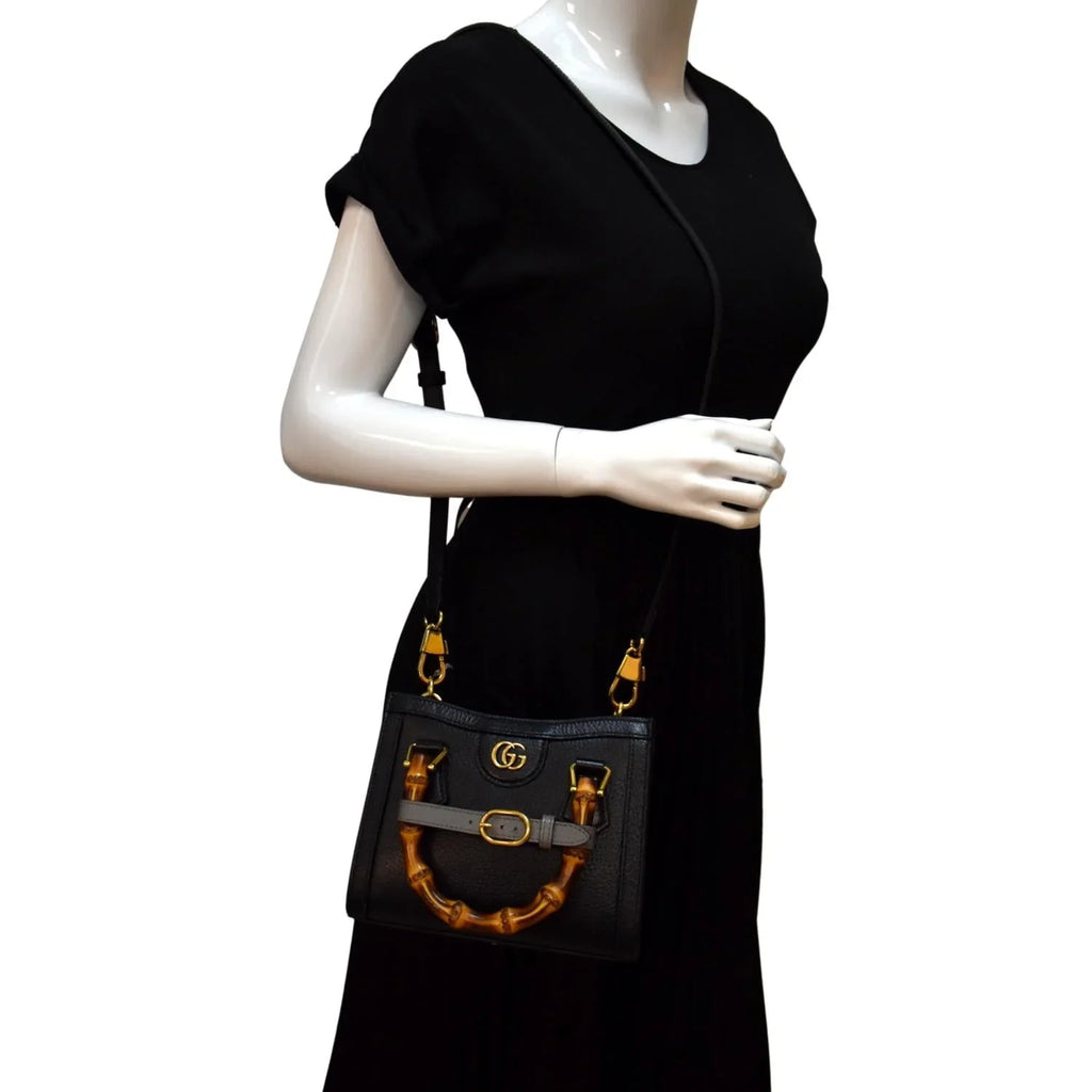 702732 Black Mini Leather Bamboo Bag Pre-owned Tote Diana
