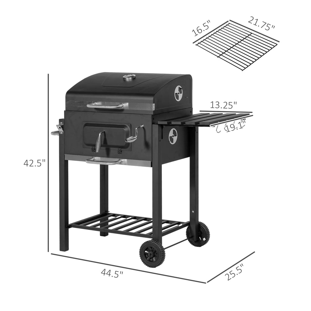Charcoal Grill, Picnic Camping Storage Handle, Homiyad Wheels Portable Cooker for Bottom exterior Shelf, Backyard Side and Or BBQ Table, Black with
