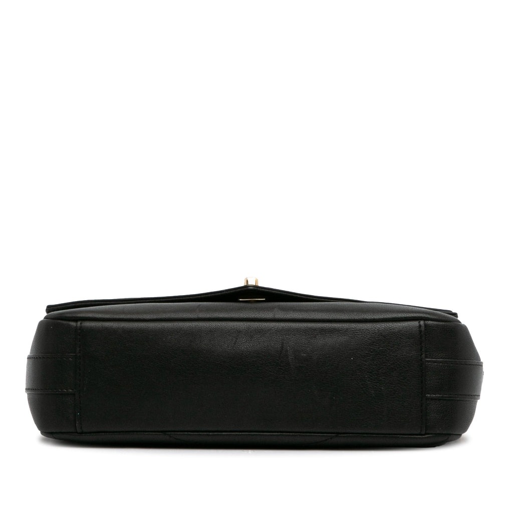 Pre-Owned Black (Good) Elaphe Flap Authenticated Chevron Double Satchel skin Leather Calf Unisex