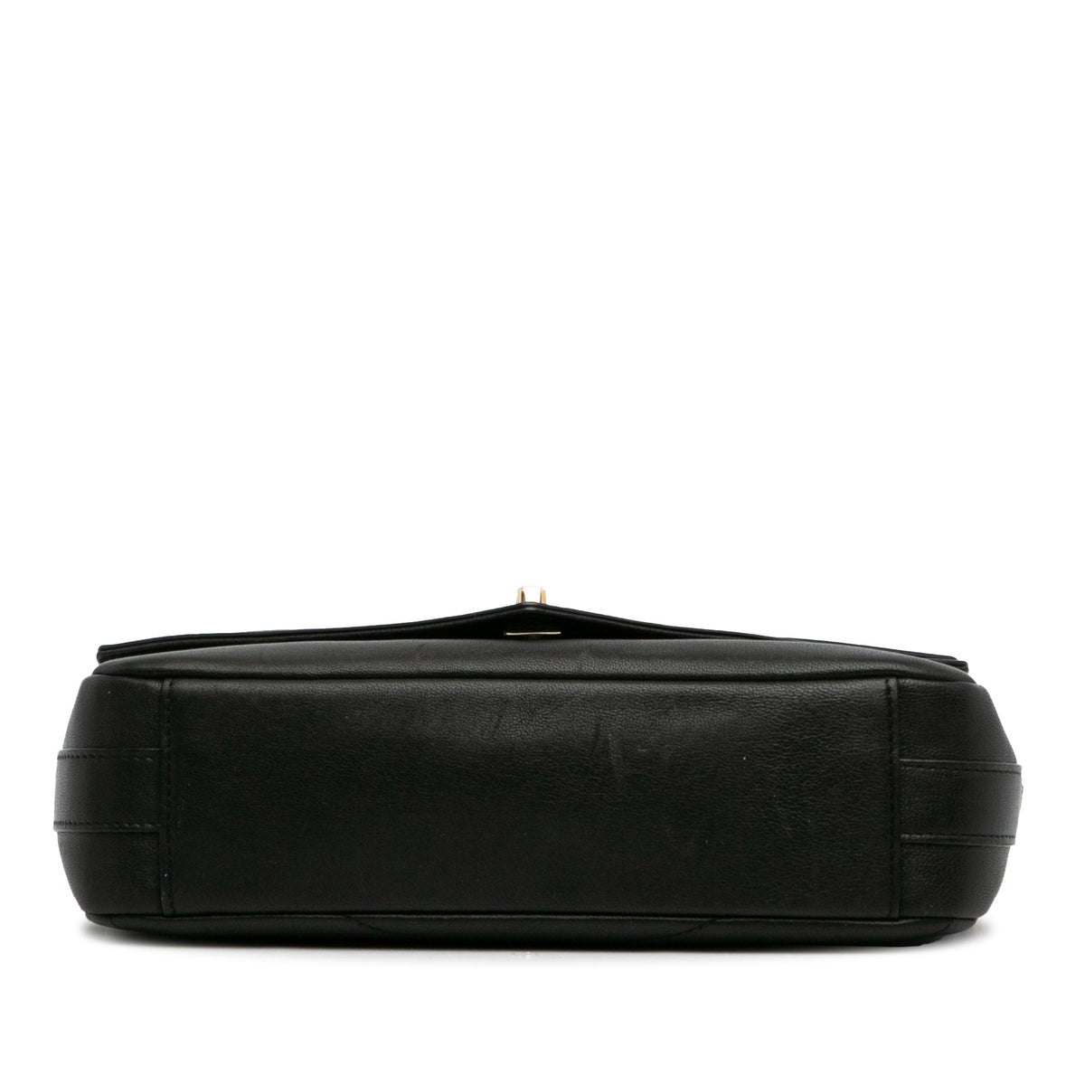 Pre-Owned Black (Good) Elaphe Flap Authenticated Chevron Double Satchel skin Leather Calf Unisex